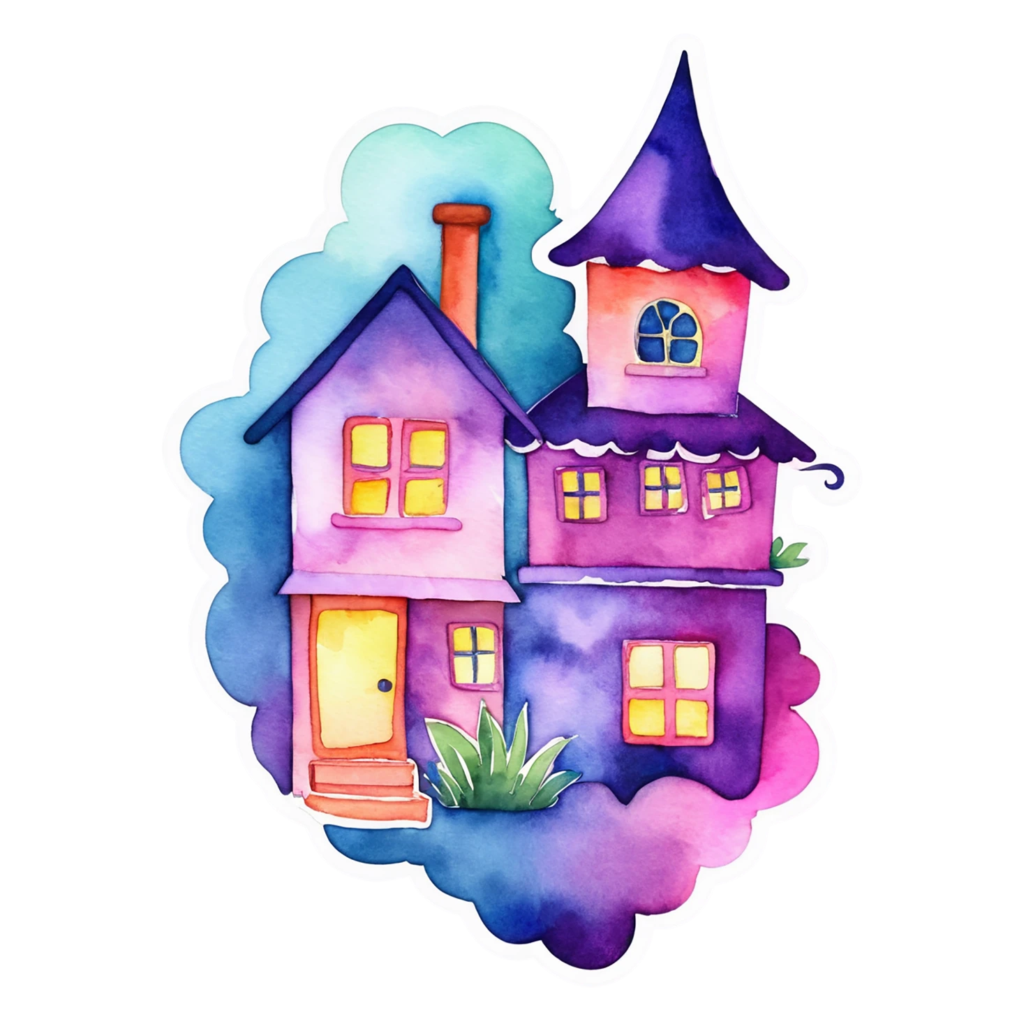 House watercolor sticker isolated on transparent background #19481