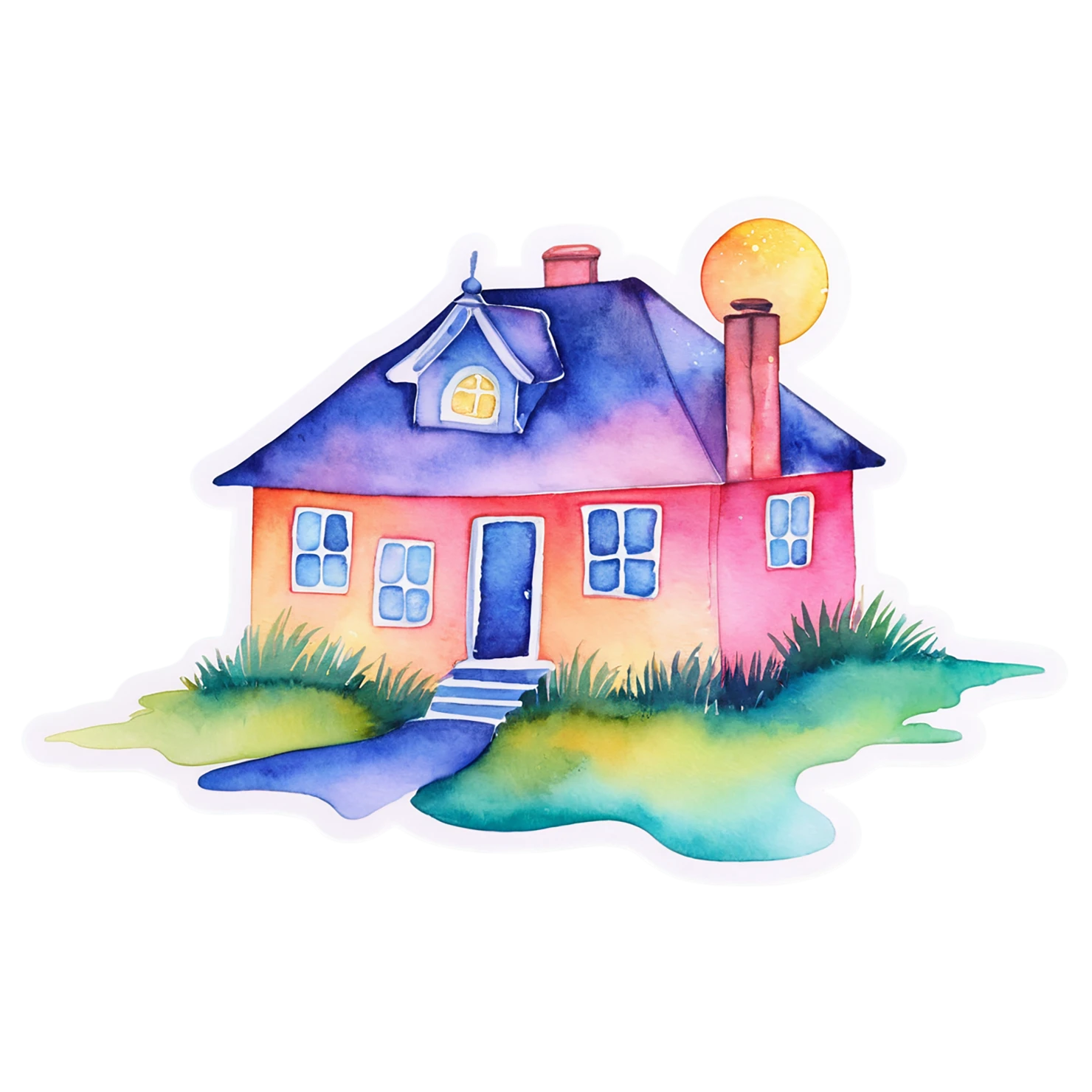 House watercolor sticker isolated on transparent background #19482