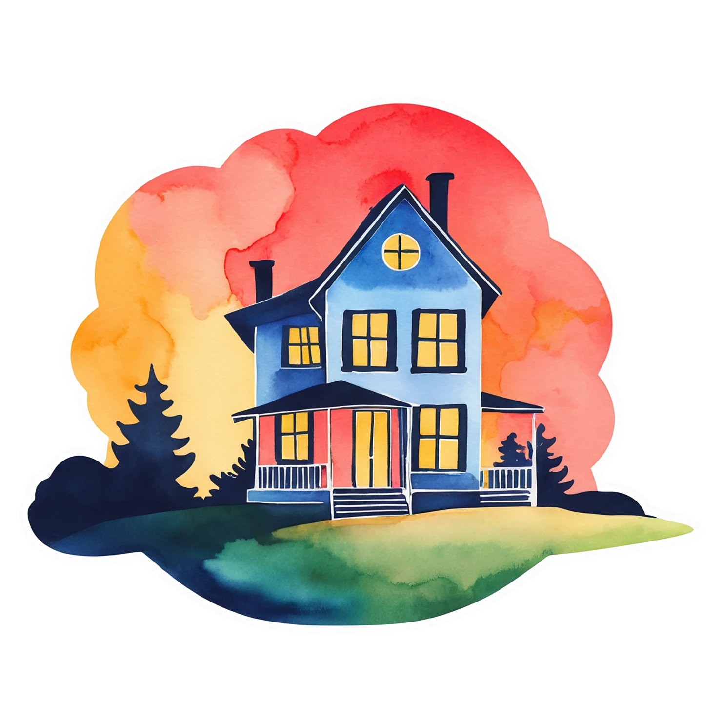House watercolor sticker isolated on transparent background #19484