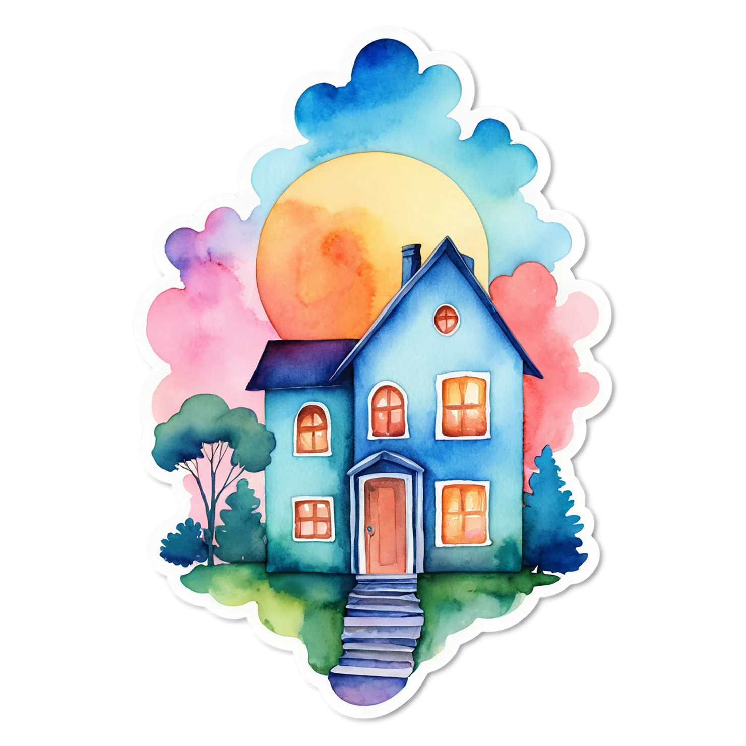House watercolor sticker isolated on transparent background #19495