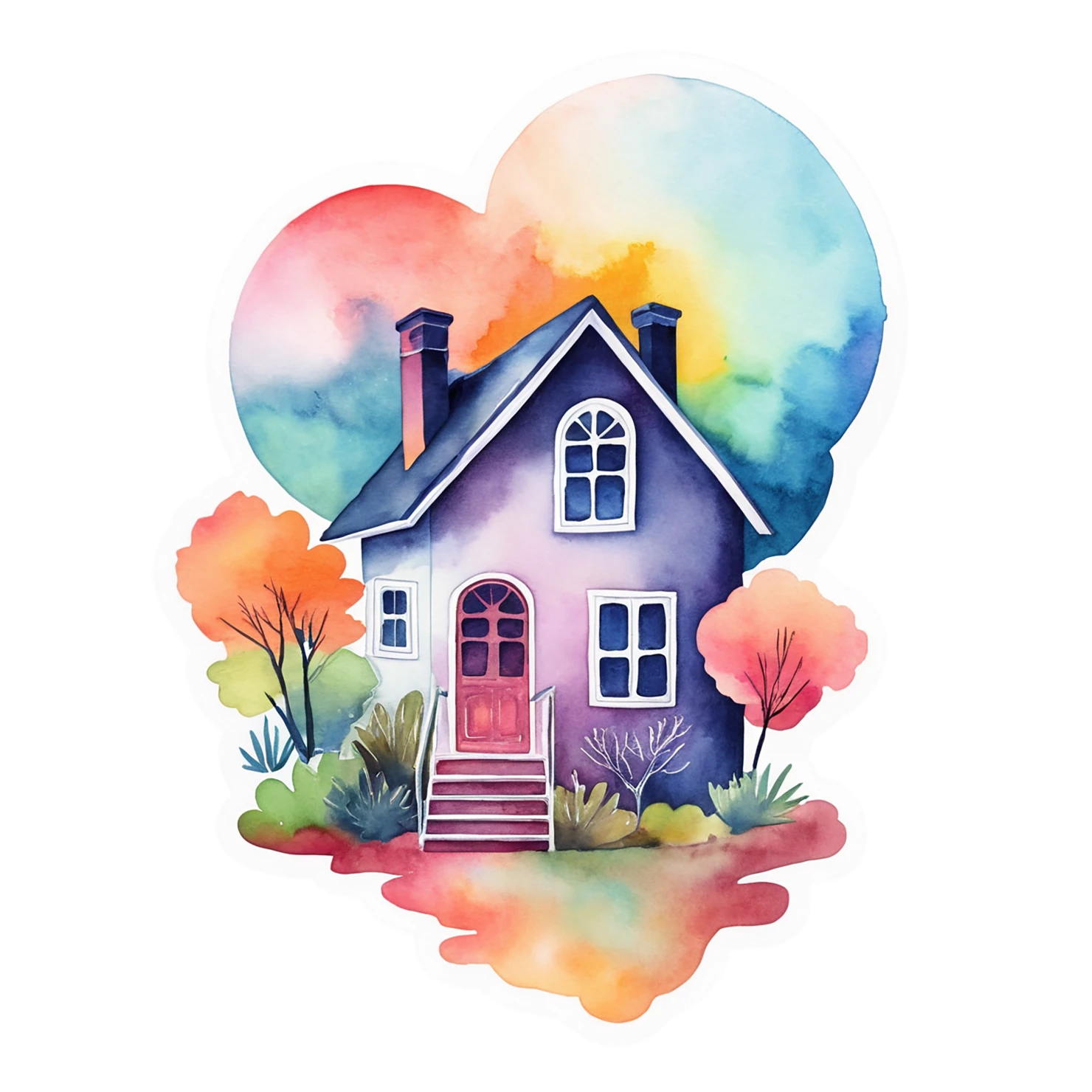 House watercolor sticker isolated on transparent background #19497