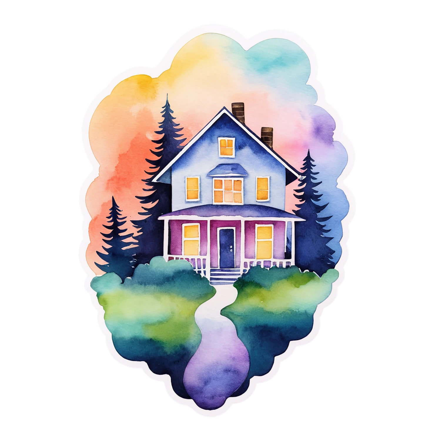 House watercolor sticker isolated on transparent background #19500