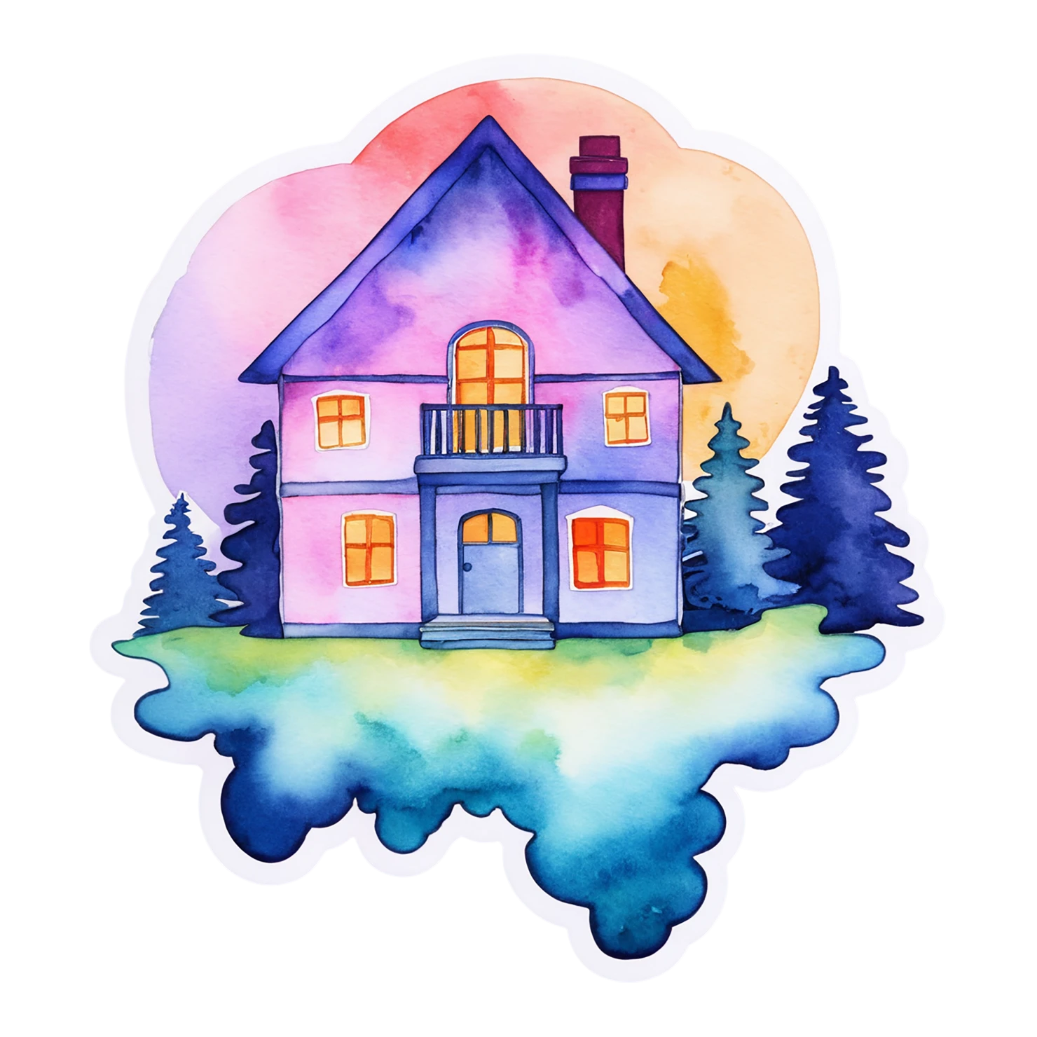 House watercolor sticker isolated on transparent background #19504