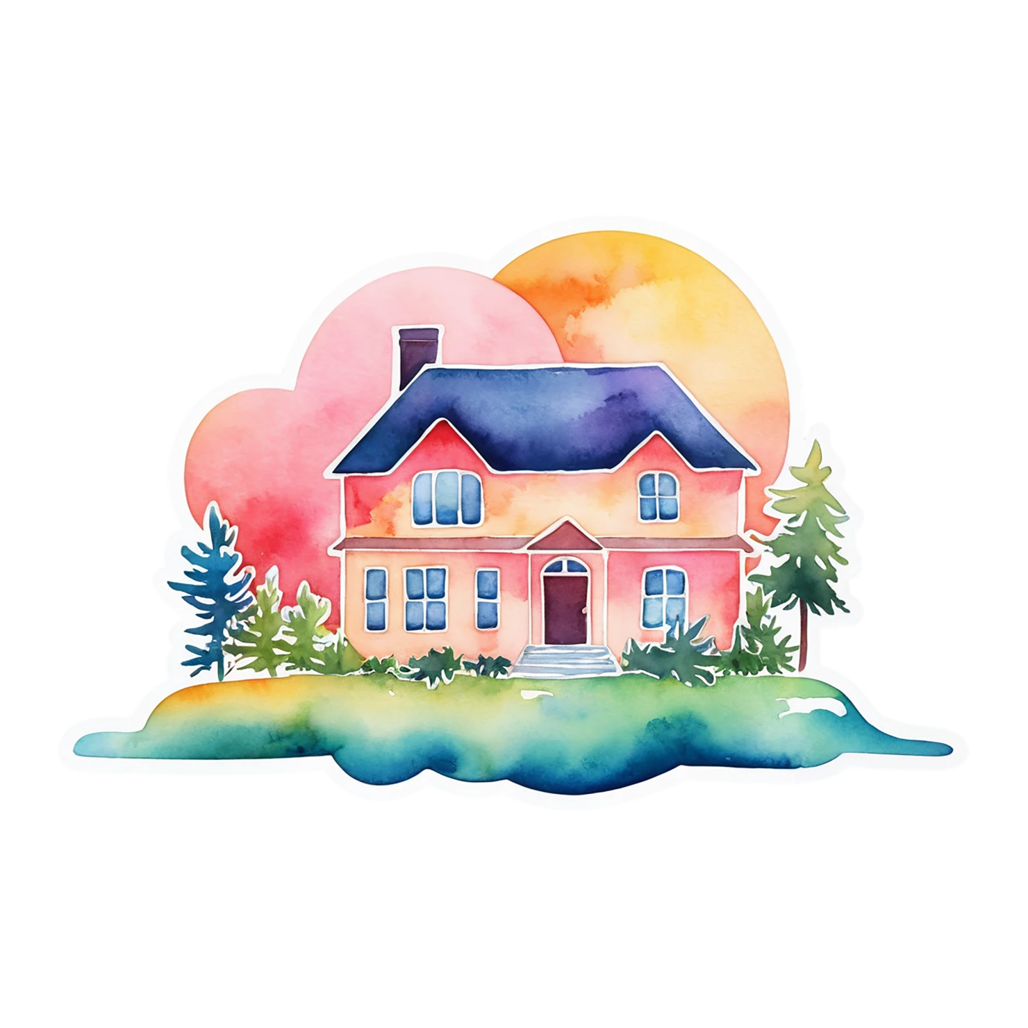 House watercolor sticker isolated on transparent background #19509