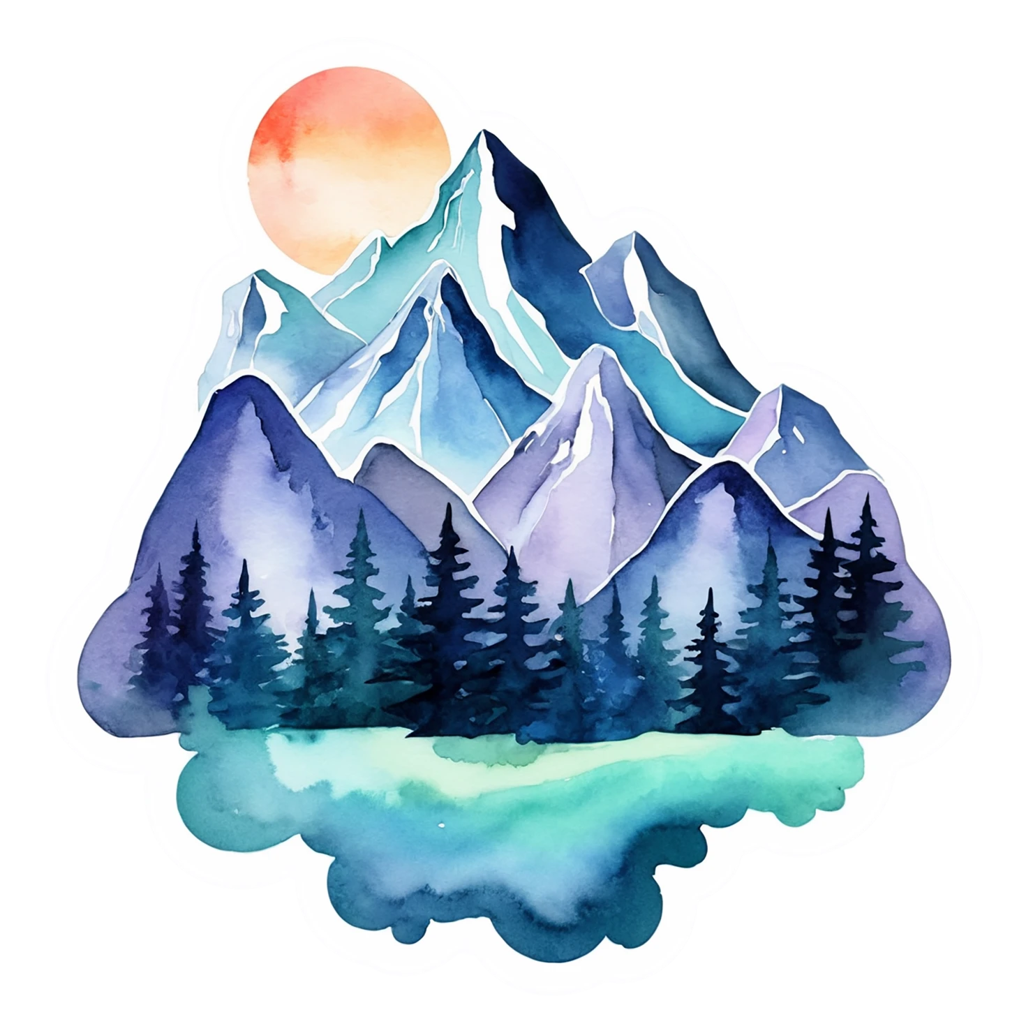 Mountain watercolor sticker isolated on transparent background #19551