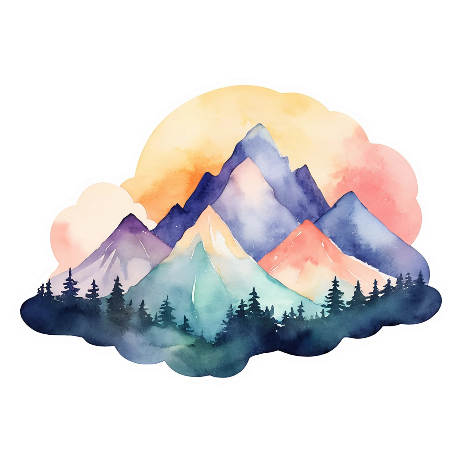 Mountain watercolor sticker isolated on transparent background #19620
