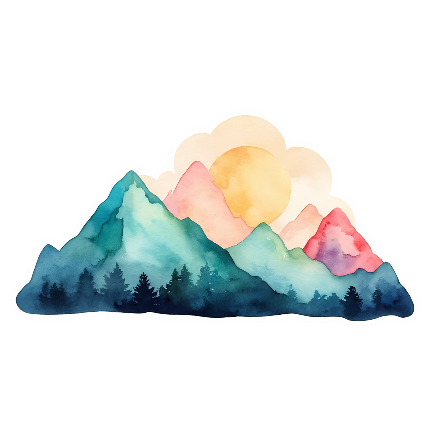 Mountain watercolor sticker isolated on transparent background #19705