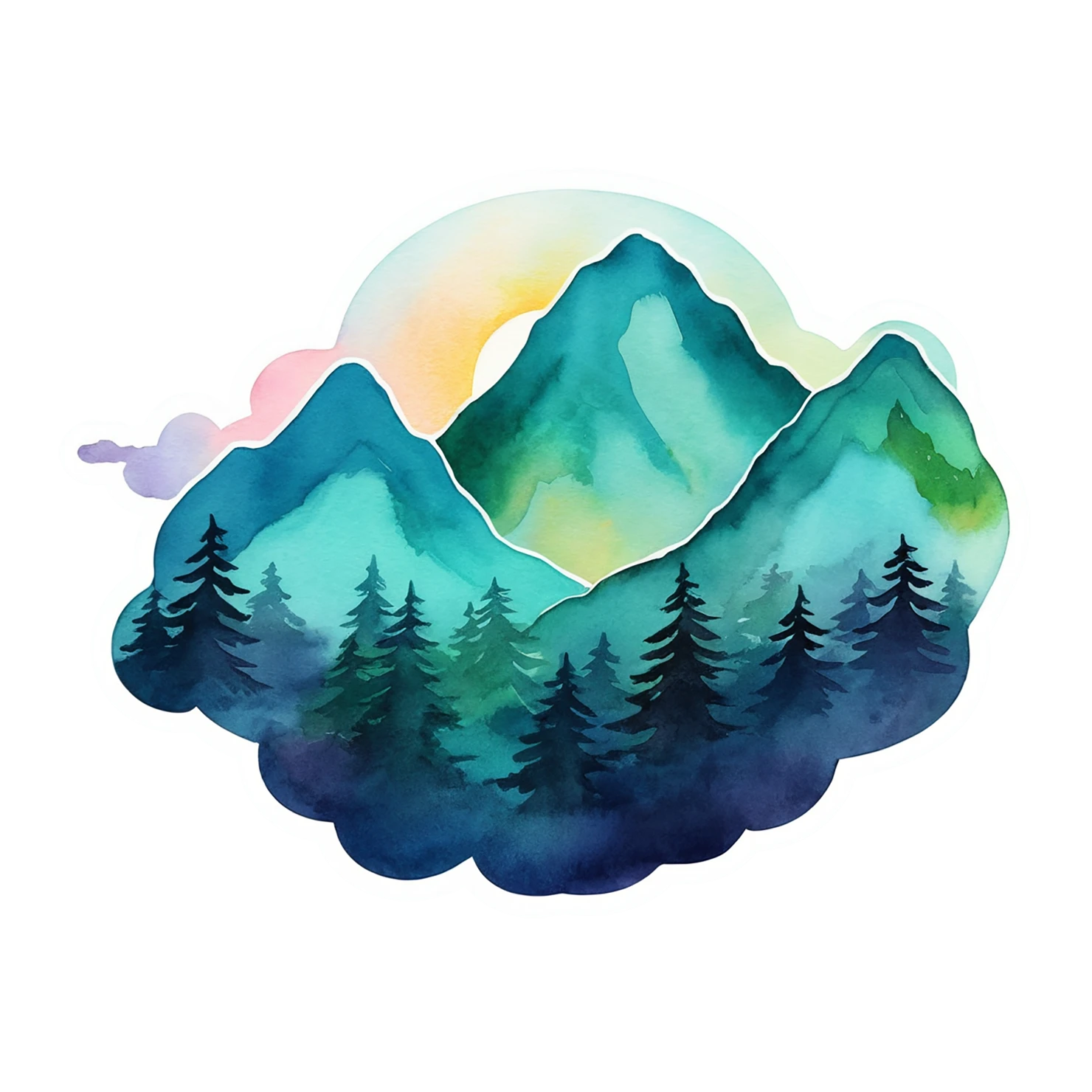 Mountain watercolor sticker isolated on transparent background #19813
