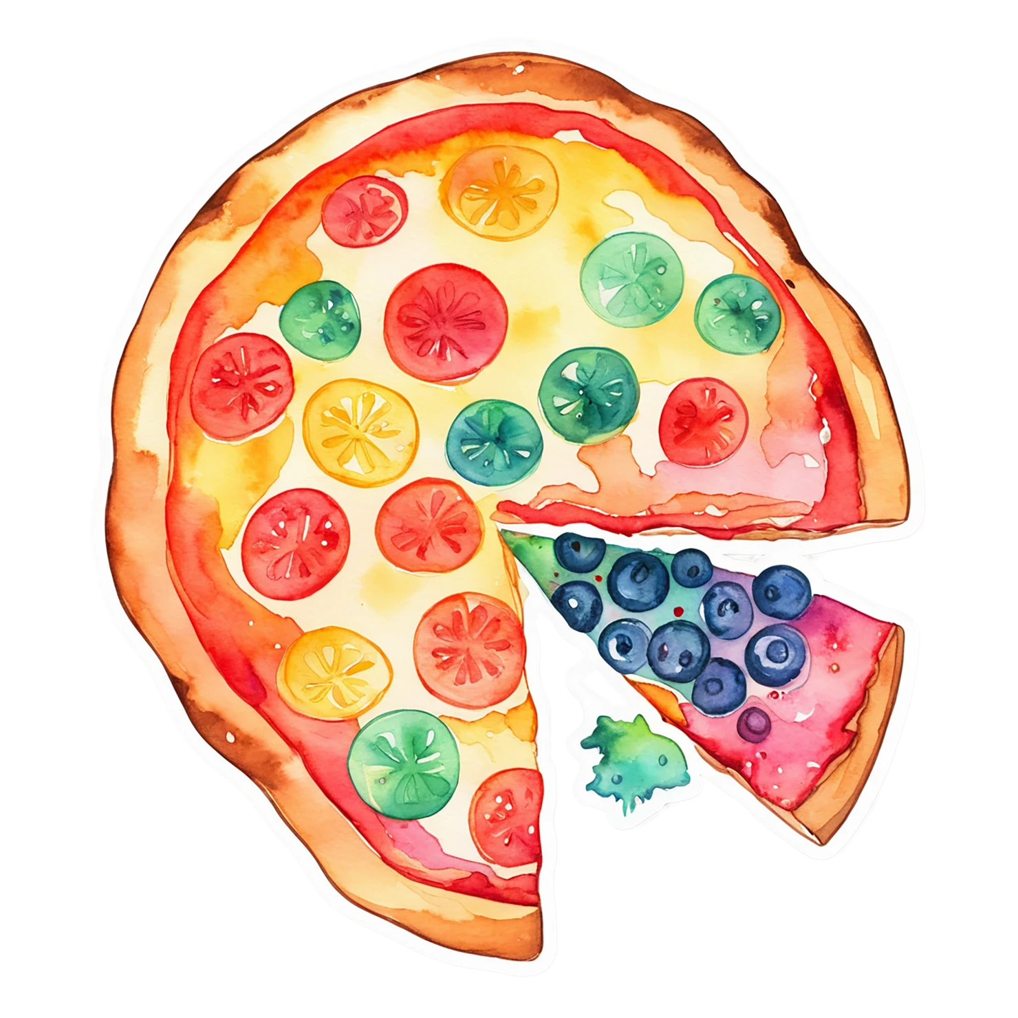 Pizza watercolor sticker isolated on transparent background #21012