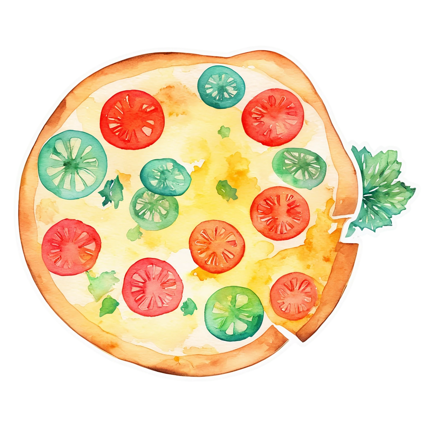 Pizza watercolor sticker isolated on transparent background #21021