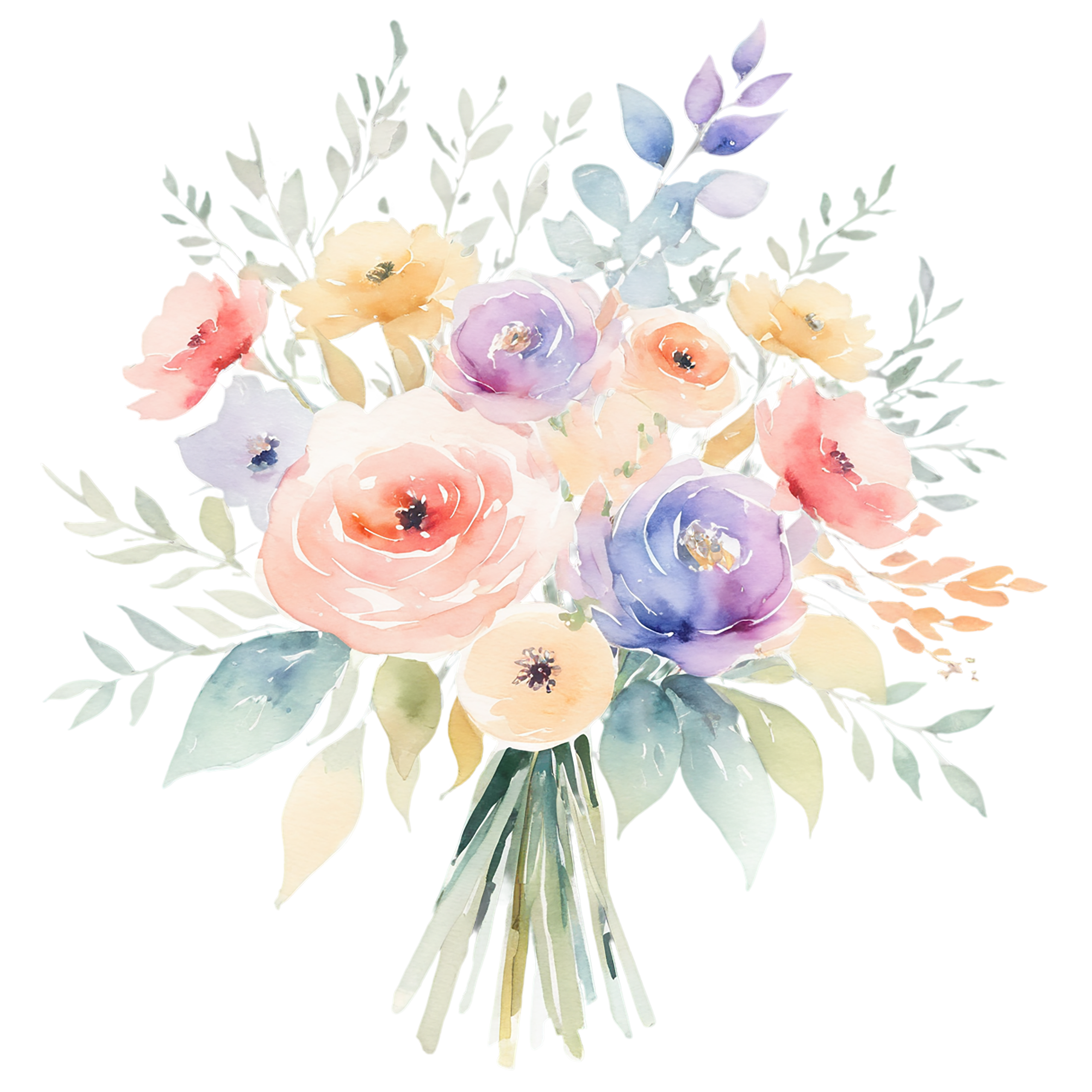 Watercolor flower bouquets isolated on transparent background #23346