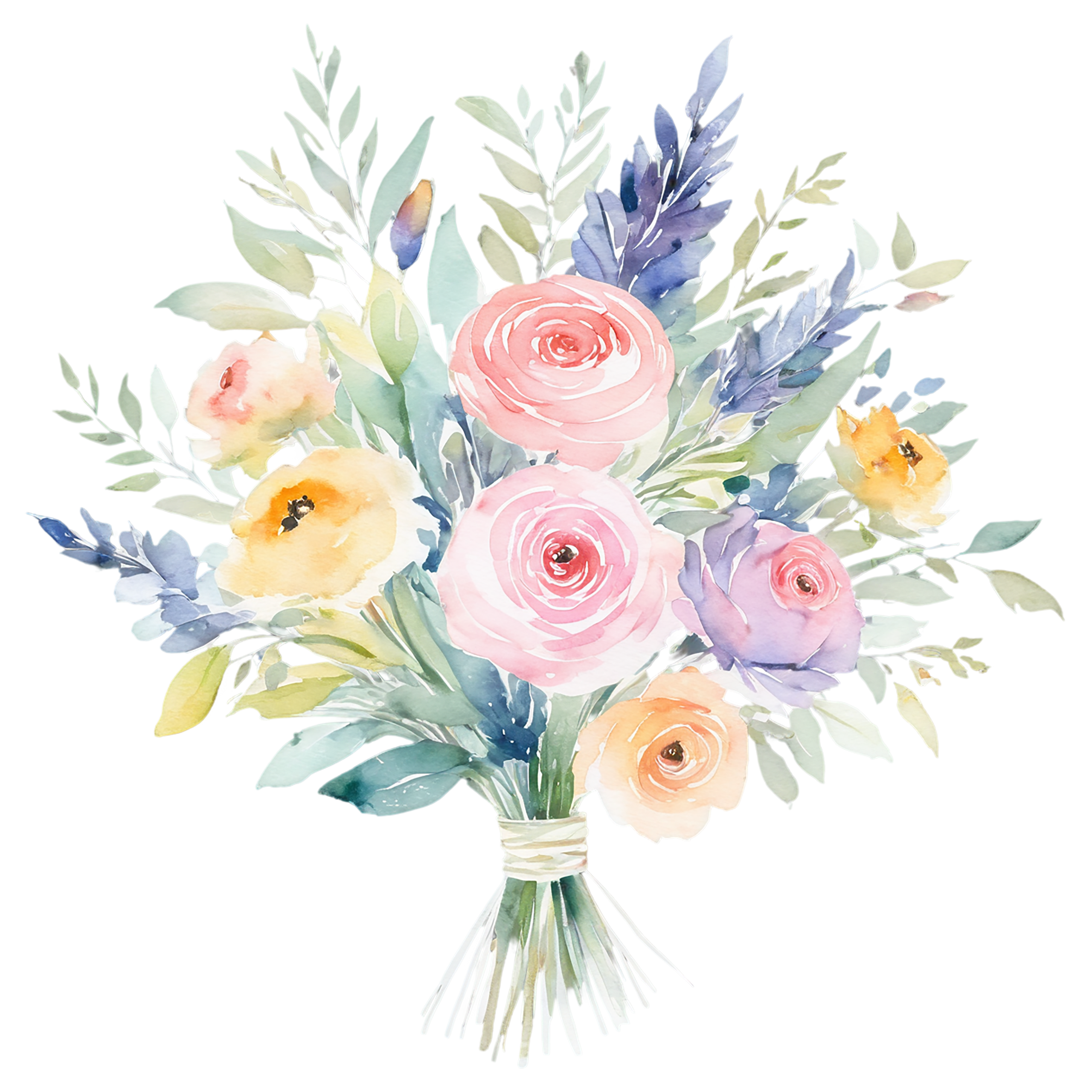Watercolor flower bouquets isolated on transparent background #23602
