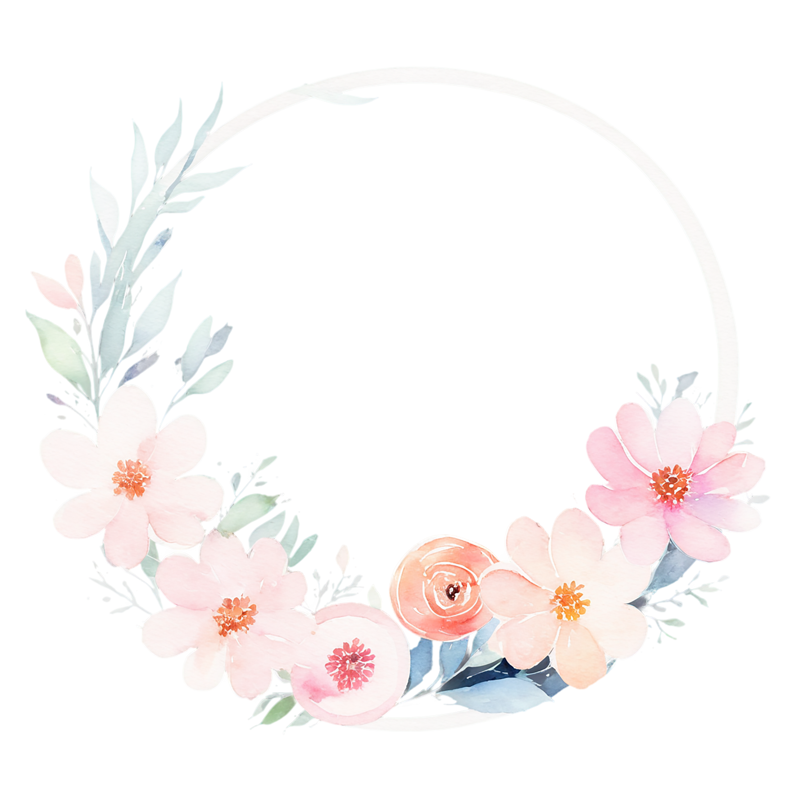 Watercolor flower ring isolated on transparent background #23858