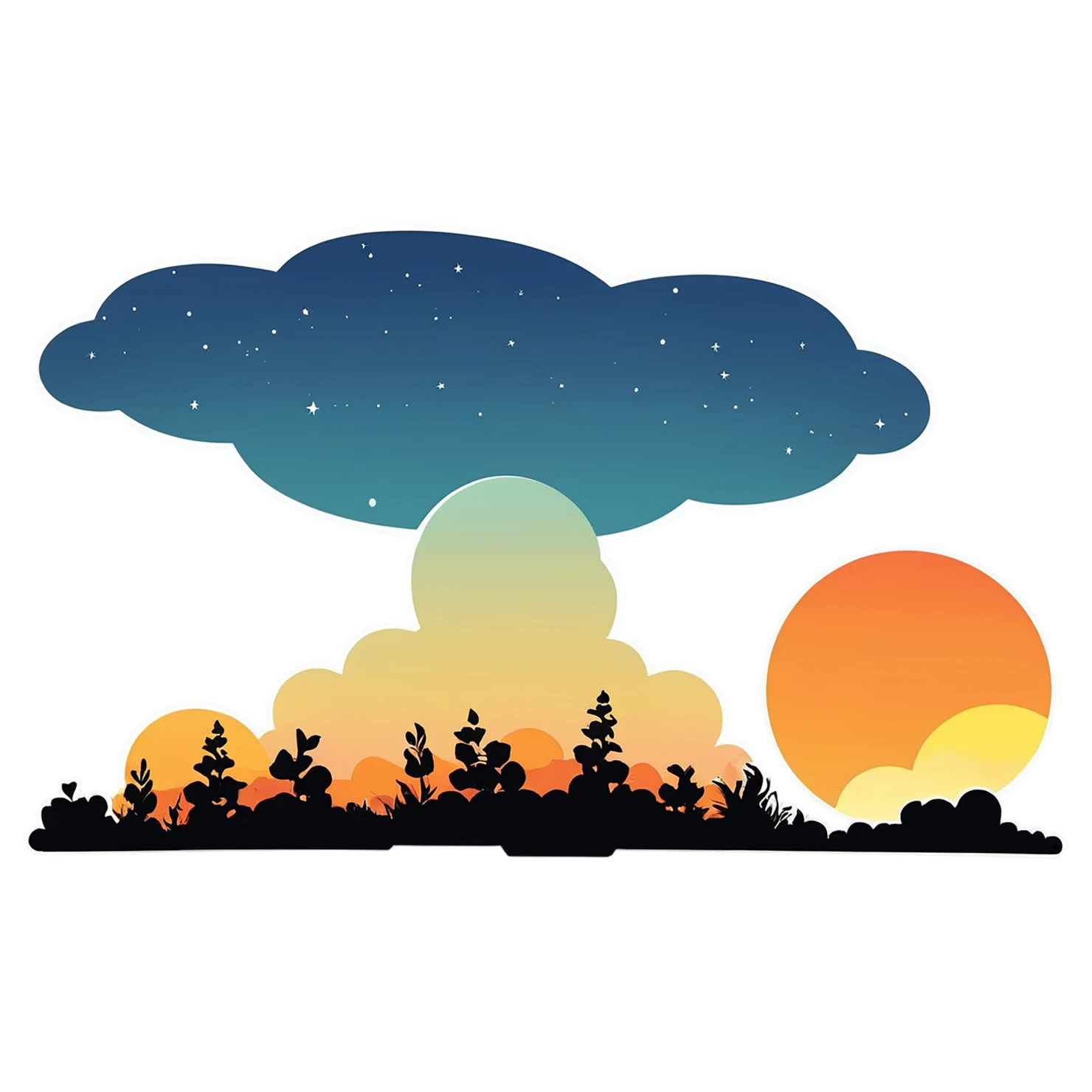 Sunset cute sticker isolated on transparent background #22292