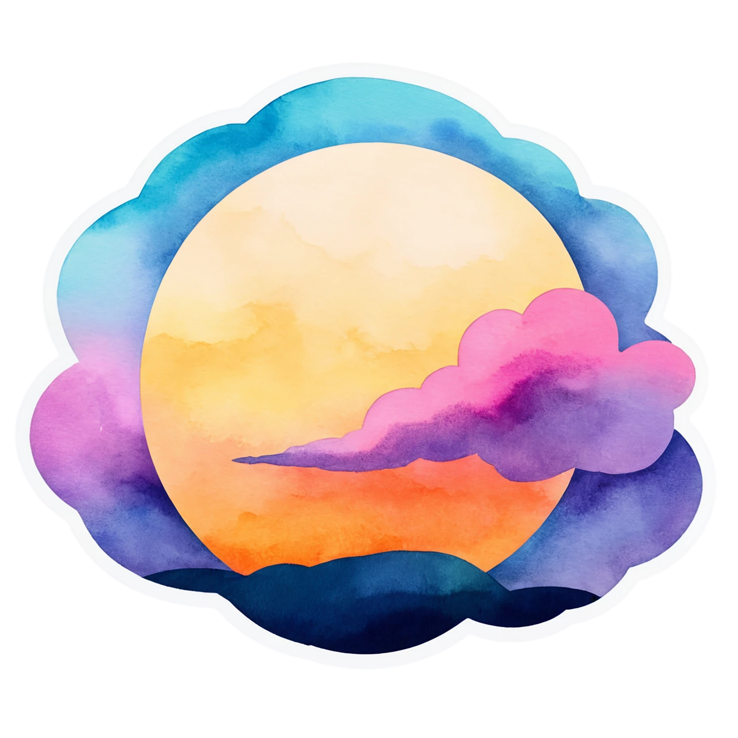 Sunset watercolor sticker isolated on transparent background #22404