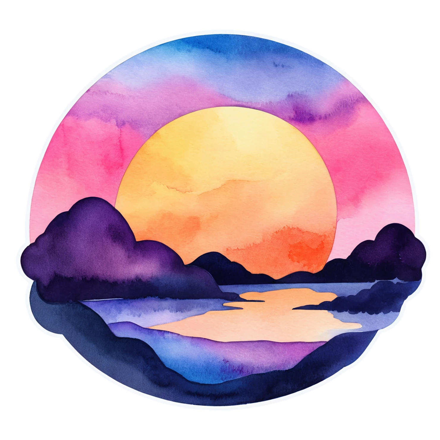 Sunset watercolor sticker isolated on transparent background #22405