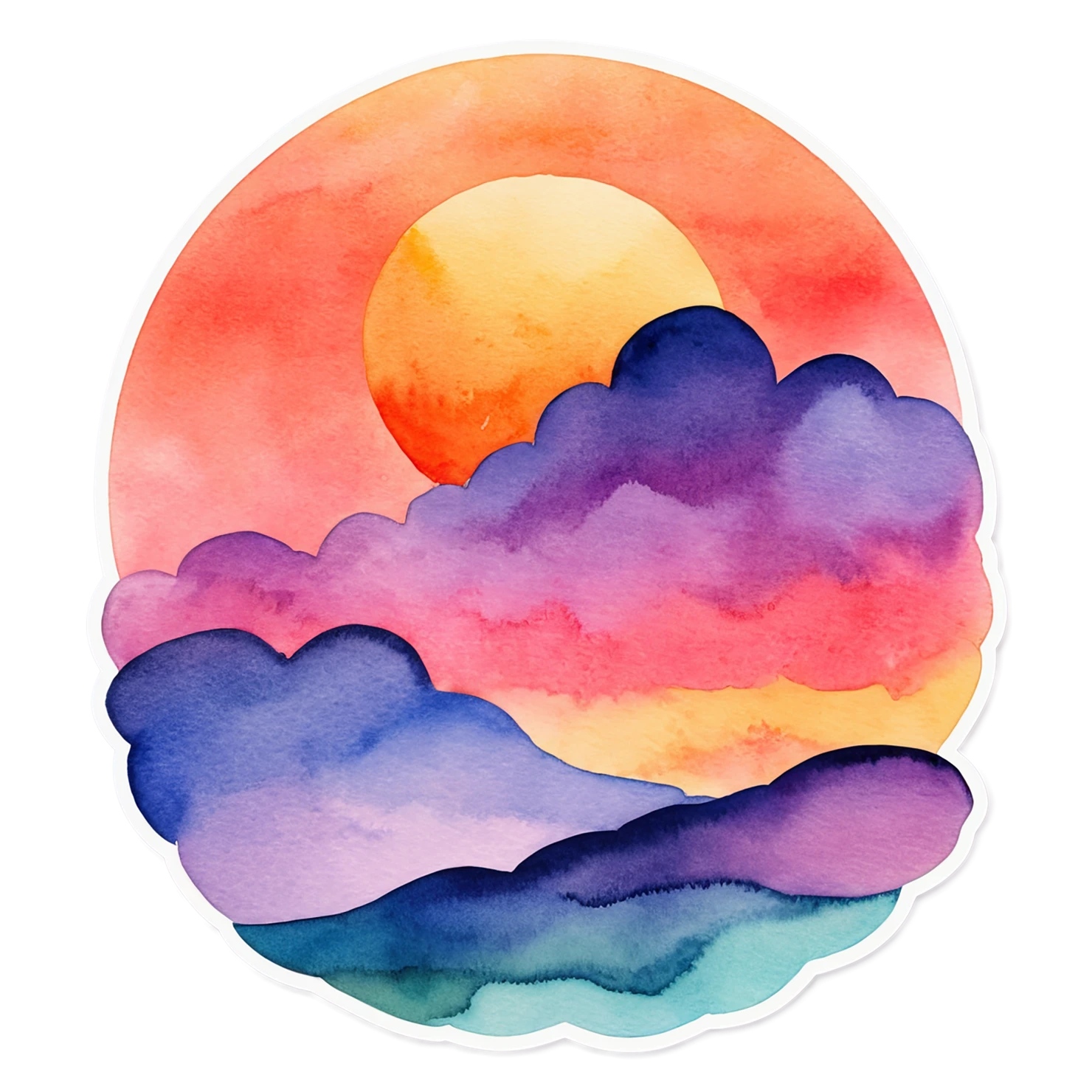 Sunset watercolor sticker isolated on transparent background #22407