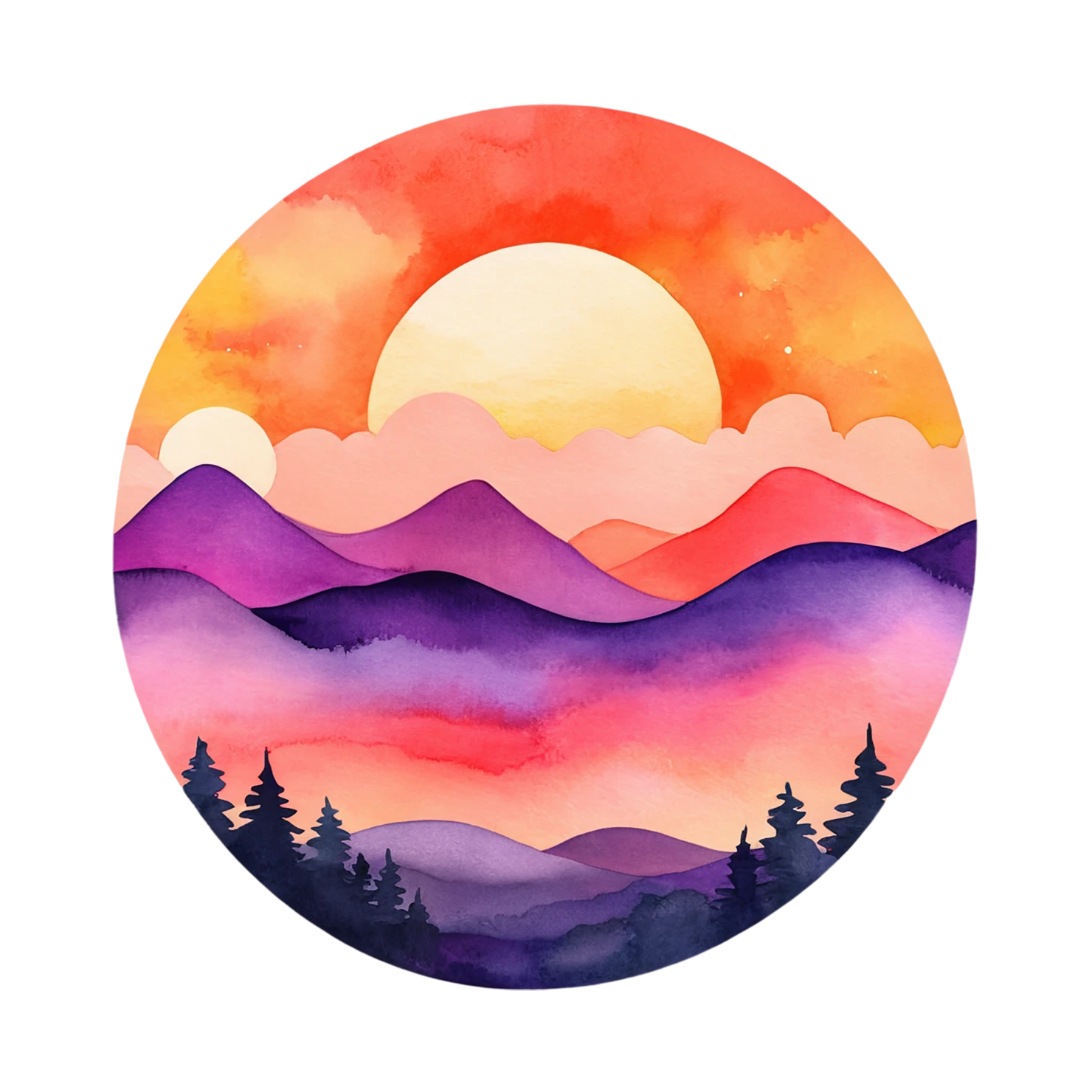Sunset watercolor sticker isolated on transparent background #22411