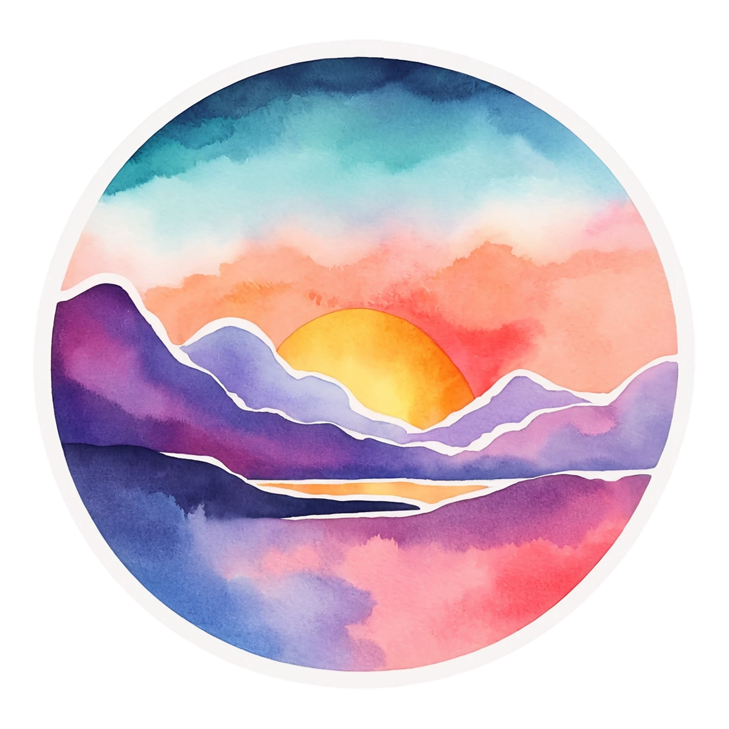Sunset watercolor sticker isolated on transparent background #22413