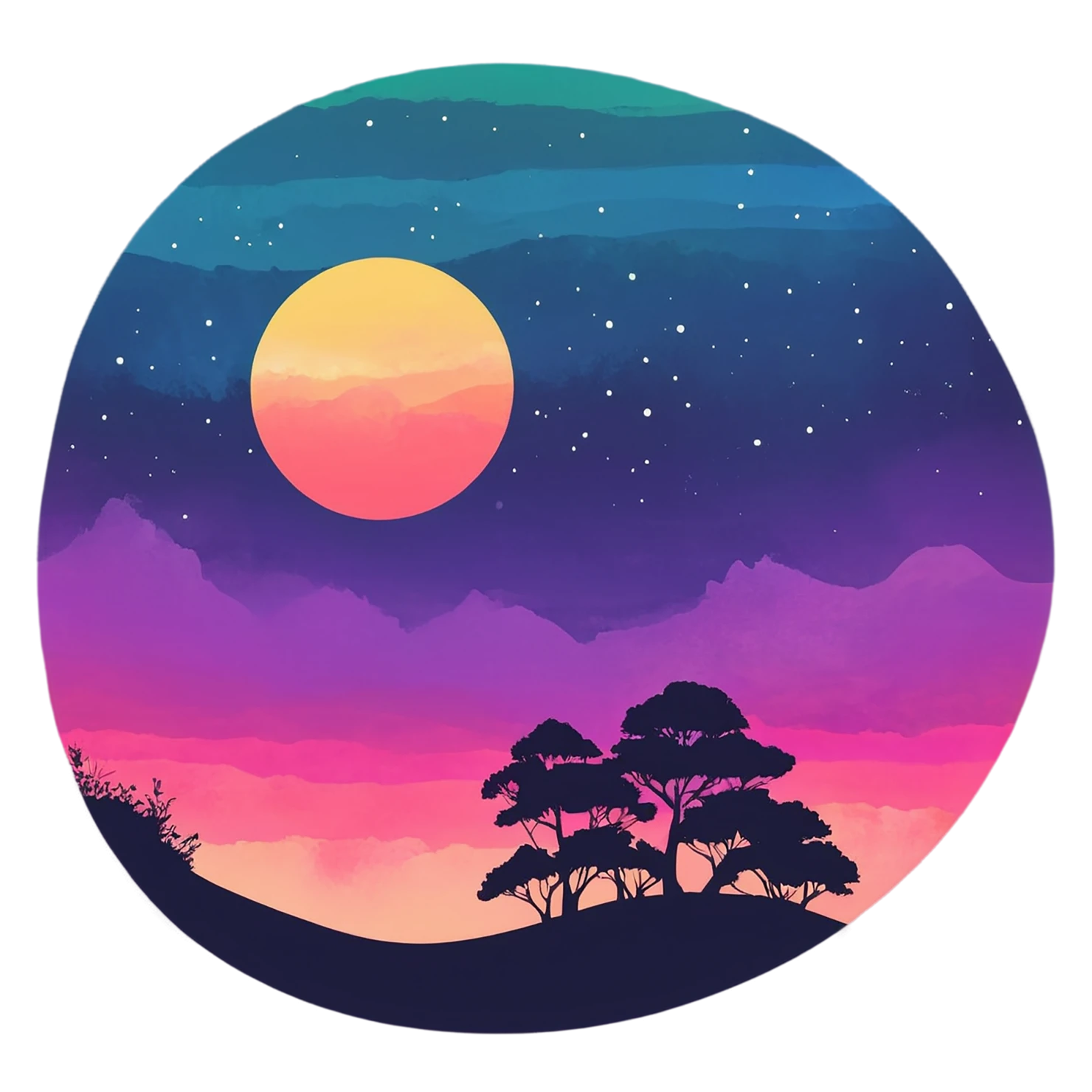 Sunset watercolor sticker isolated on transparent background #22427