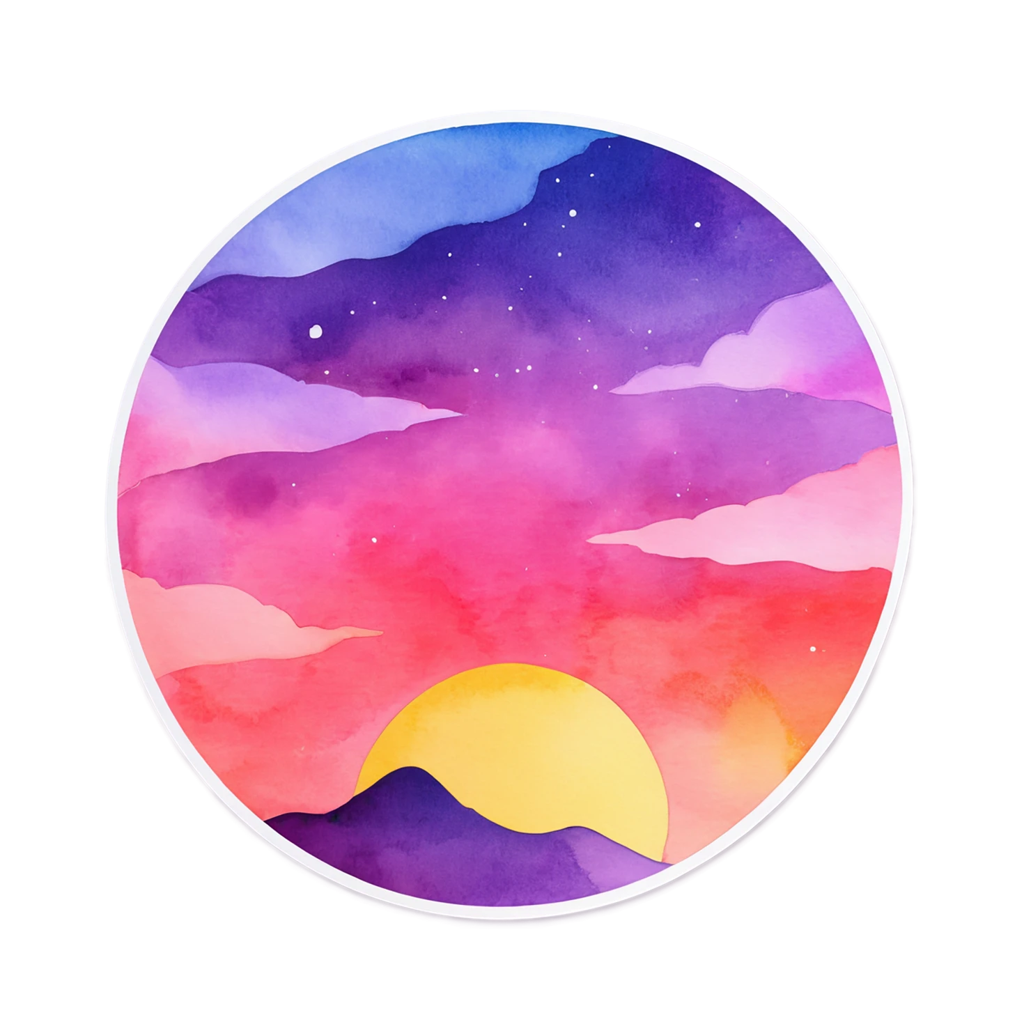 Sunset watercolor sticker isolated on transparent background #22428