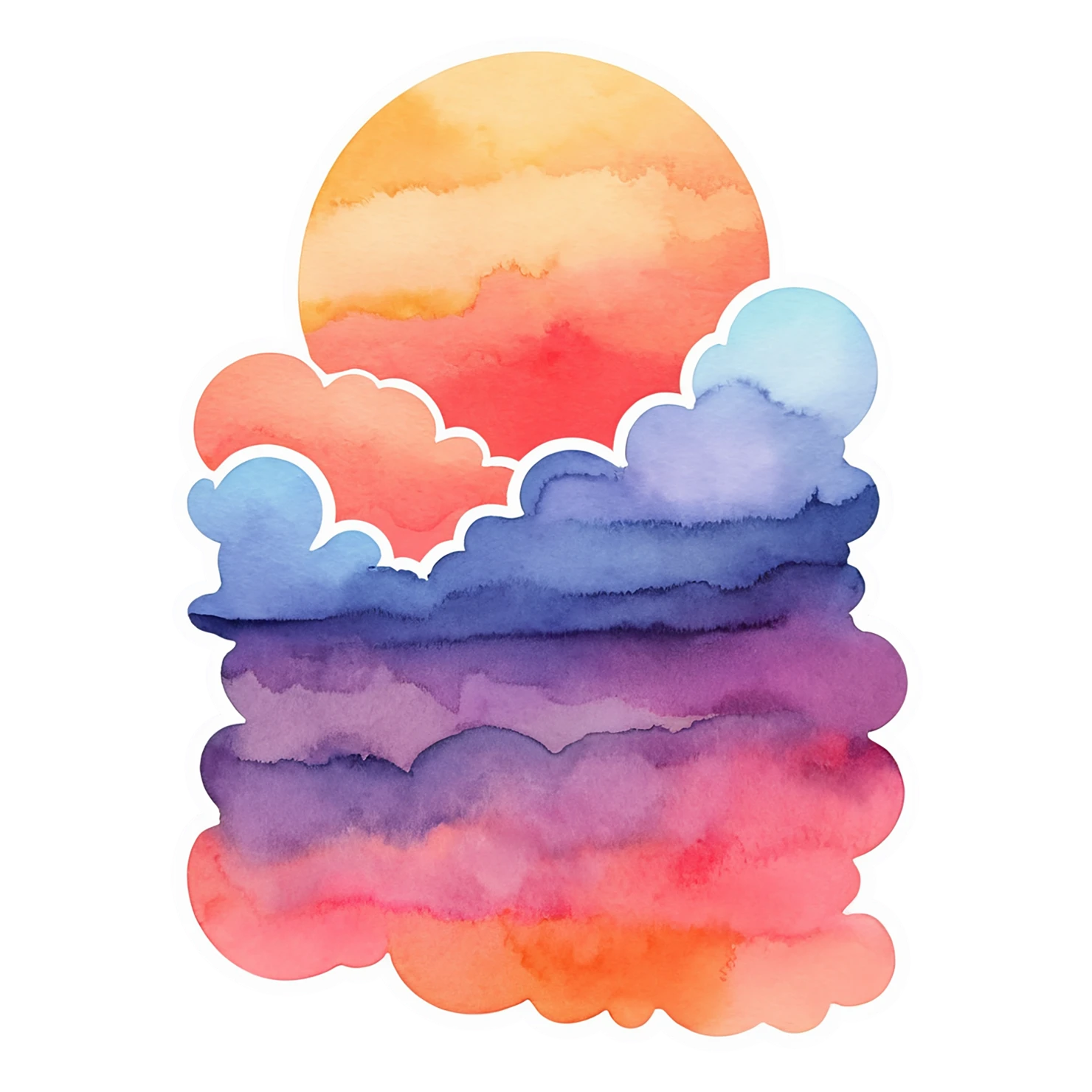 Sunset watercolor sticker isolated on transparent background #22434