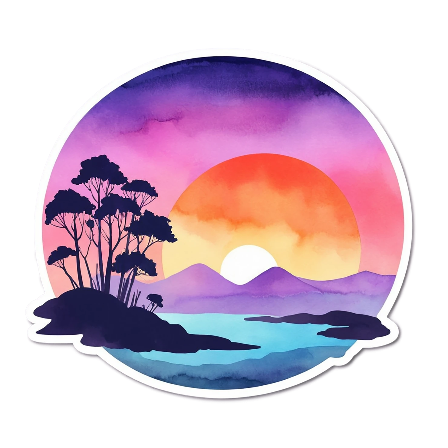 Sunset watercolor sticker isolated on transparent background #22443