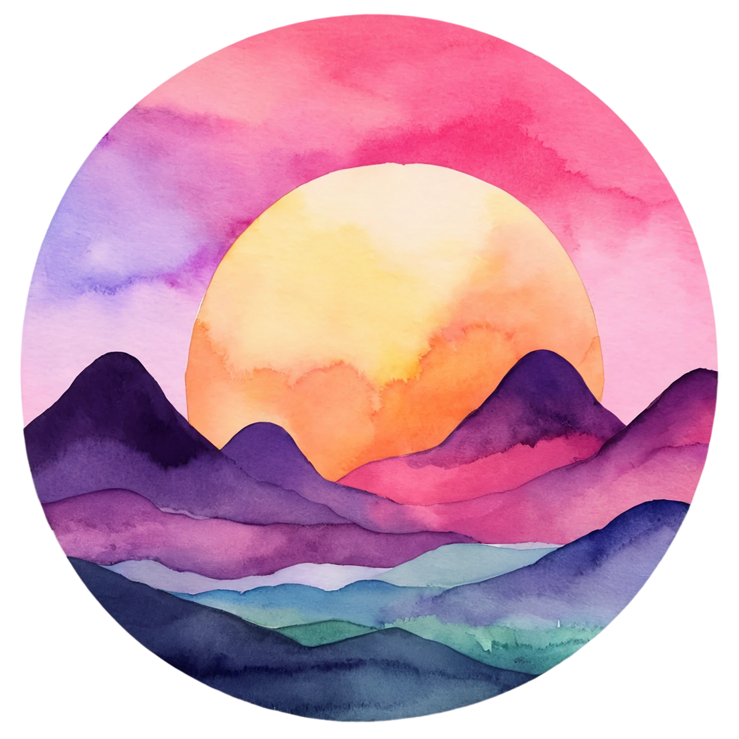 Sunset watercolor sticker isolated on transparent background #22446