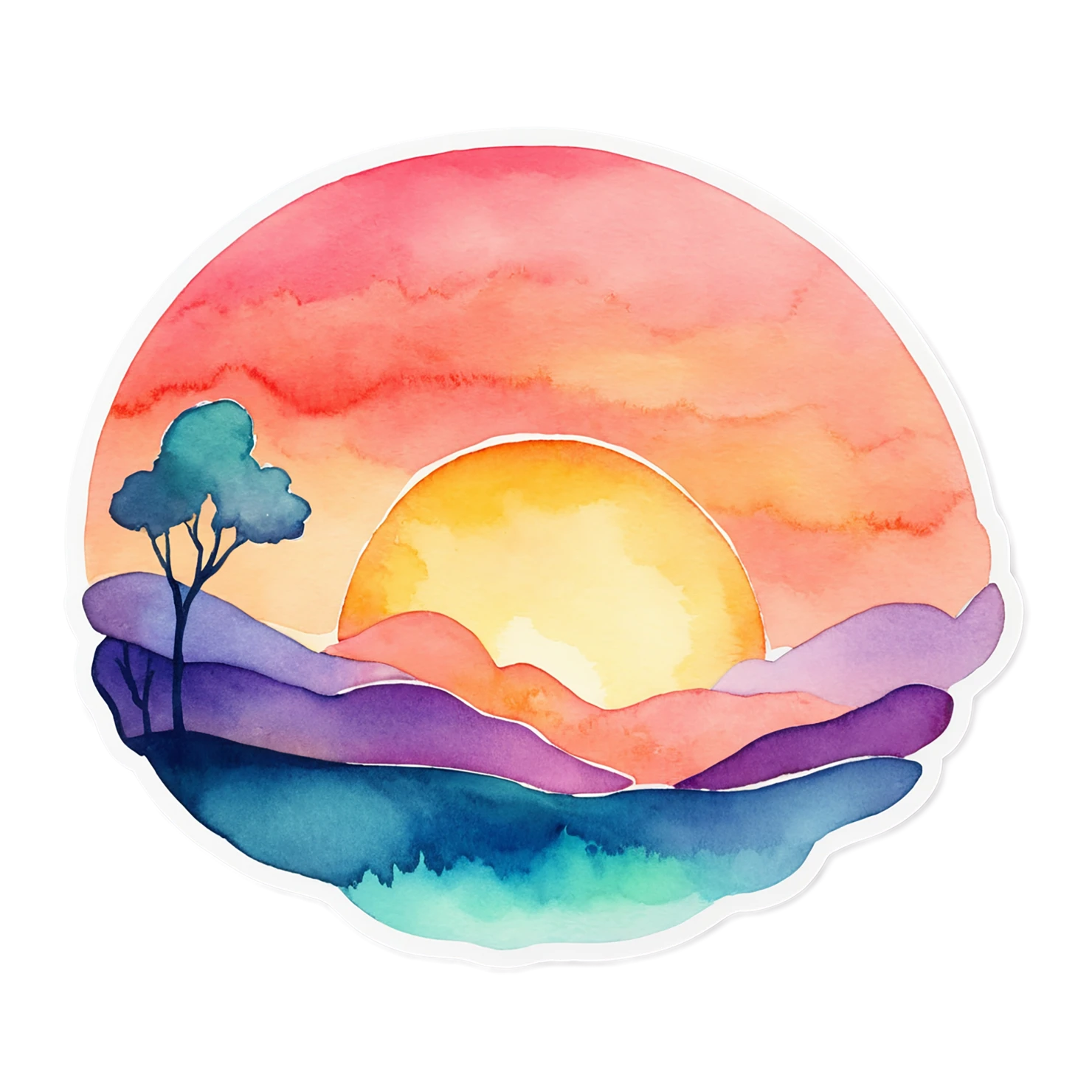 Sunset watercolor sticker isolated on transparent background #22463