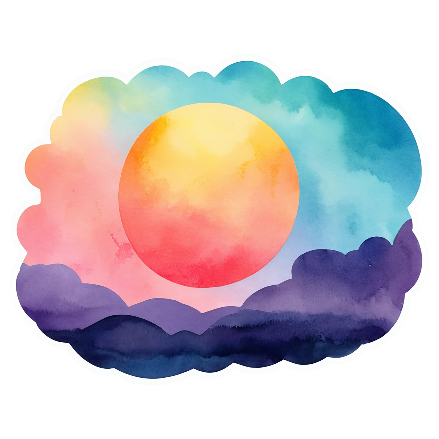Sunset watercolor sticker isolated on transparent background #22481