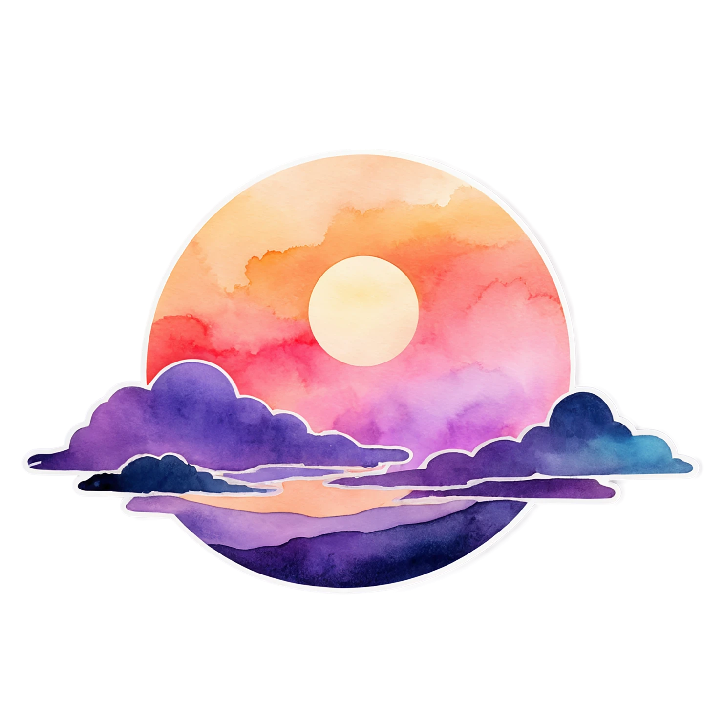 Sunset watercolor sticker isolated on transparent background #22482