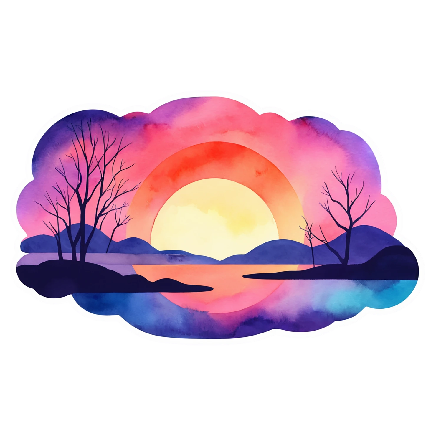 Sunset watercolor sticker isolated on transparent background #22487