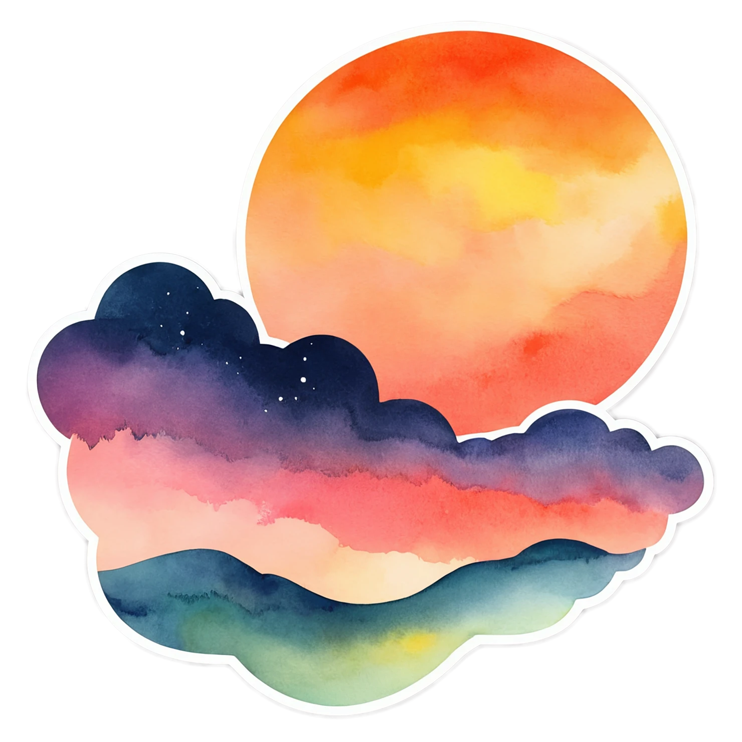 Sunset watercolor sticker isolated on transparent background #22499
