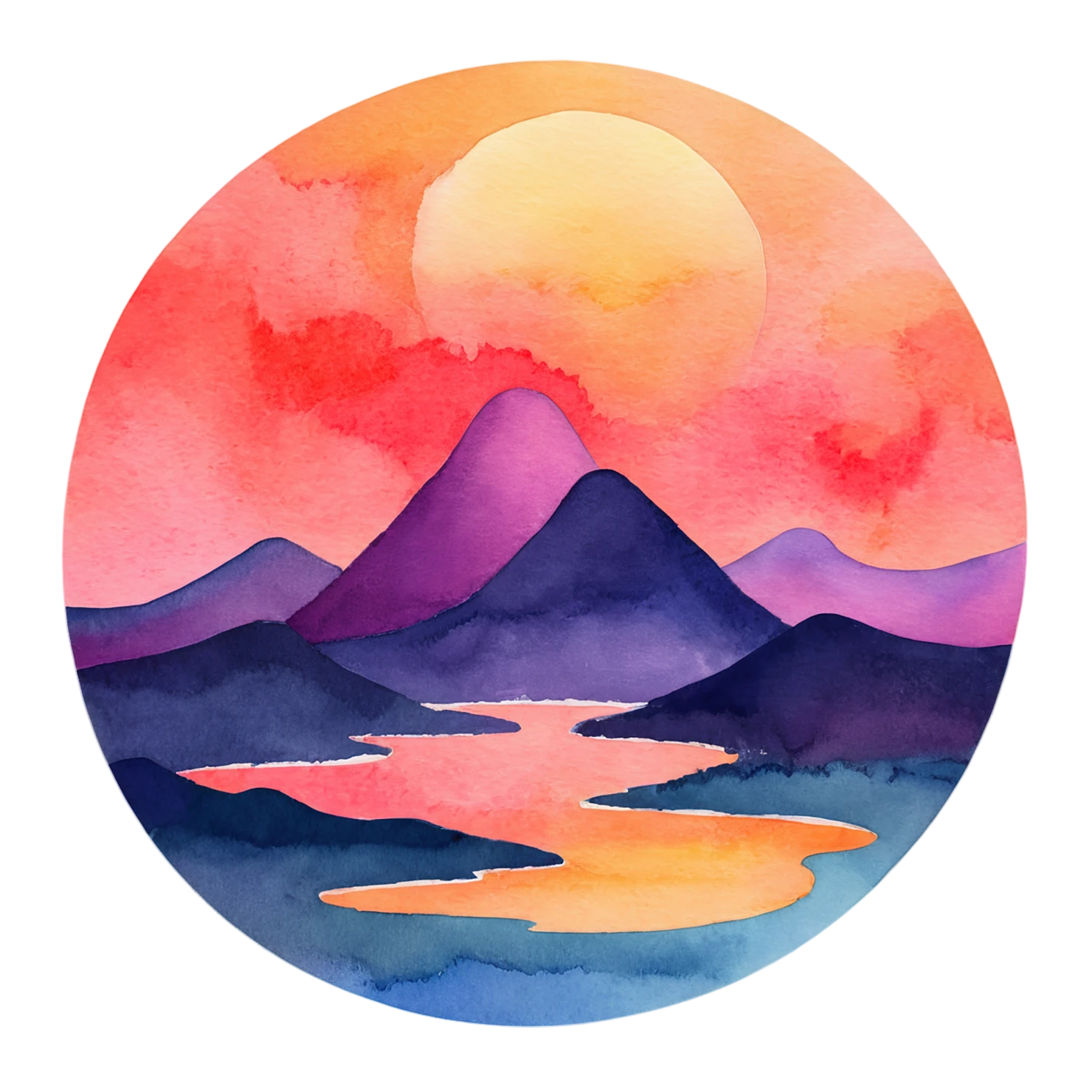 Sunset watercolor sticker isolated on transparent background #22527