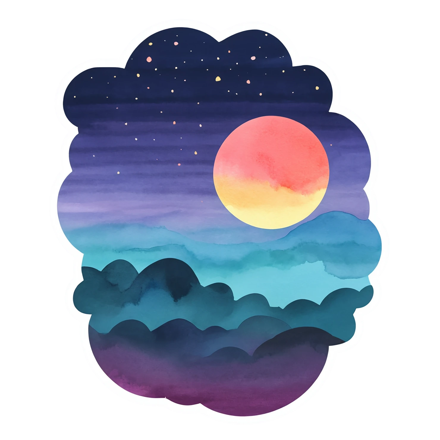 Sunset watercolor sticker isolated on transparent background #22539