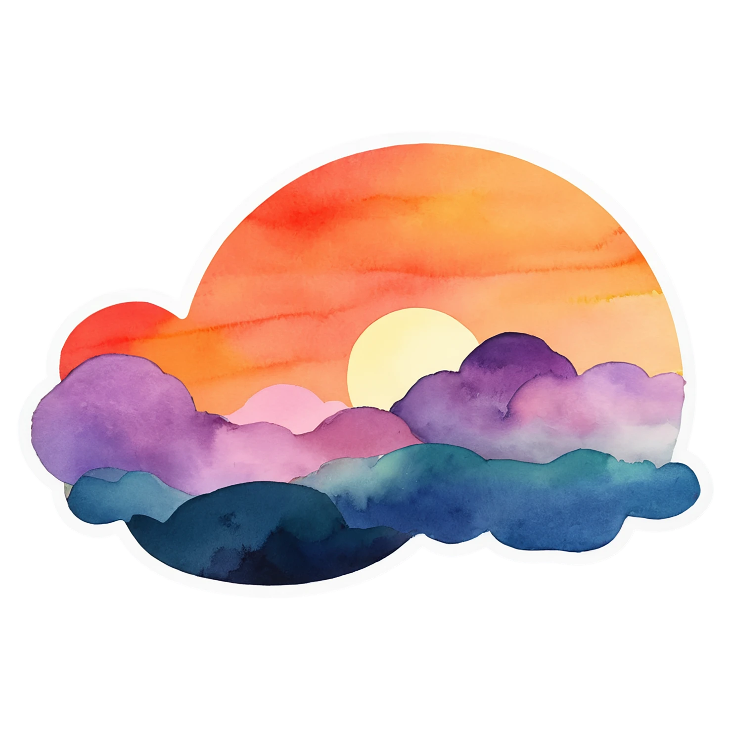 Sunset watercolor sticker isolated on transparent background #22545