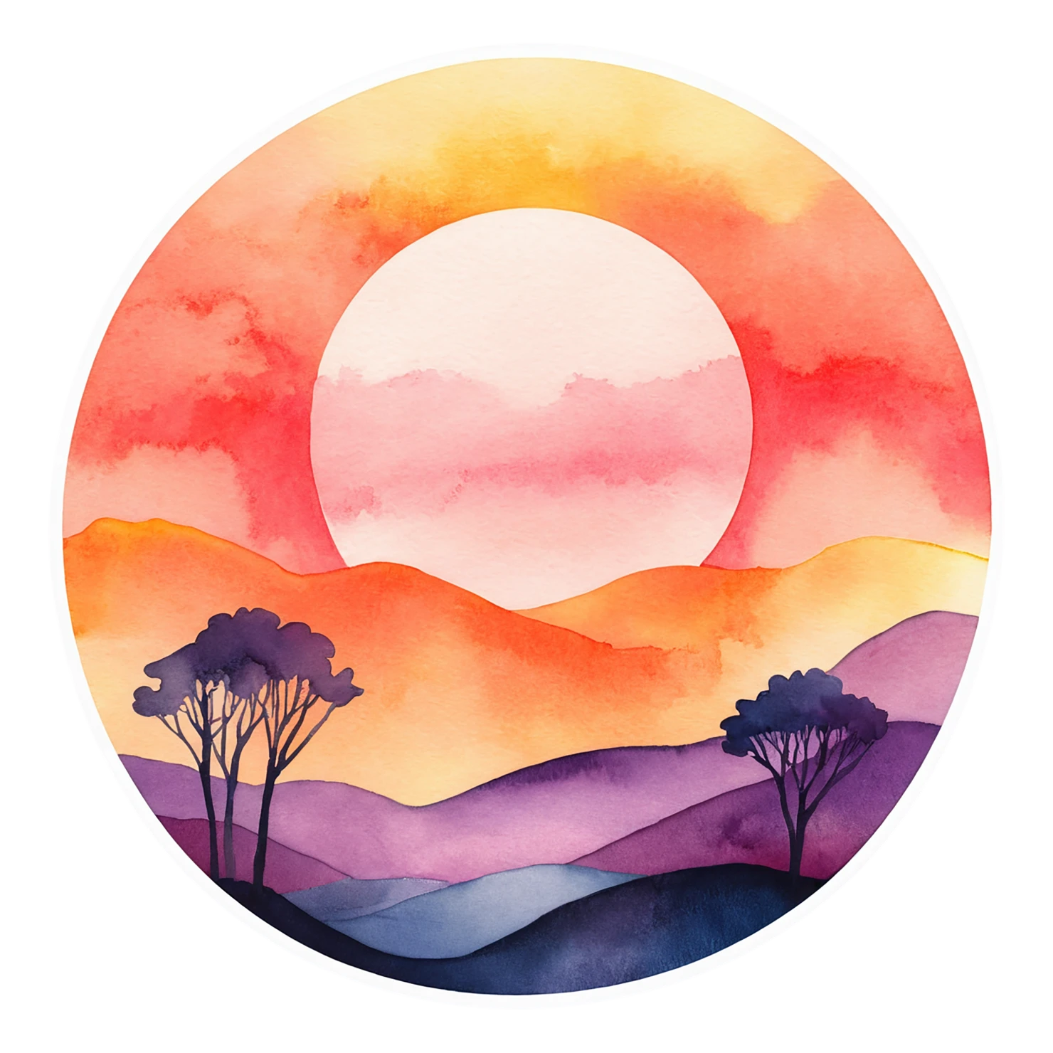 Sunset watercolor sticker isolated on transparent background #22593