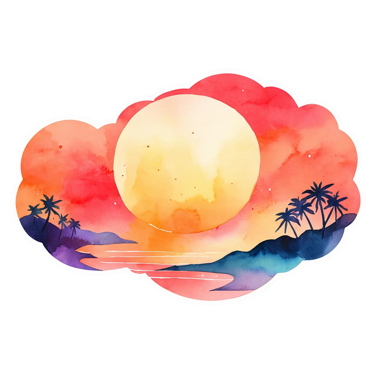 Sunset watercolor sticker isolated on transparent background #22664