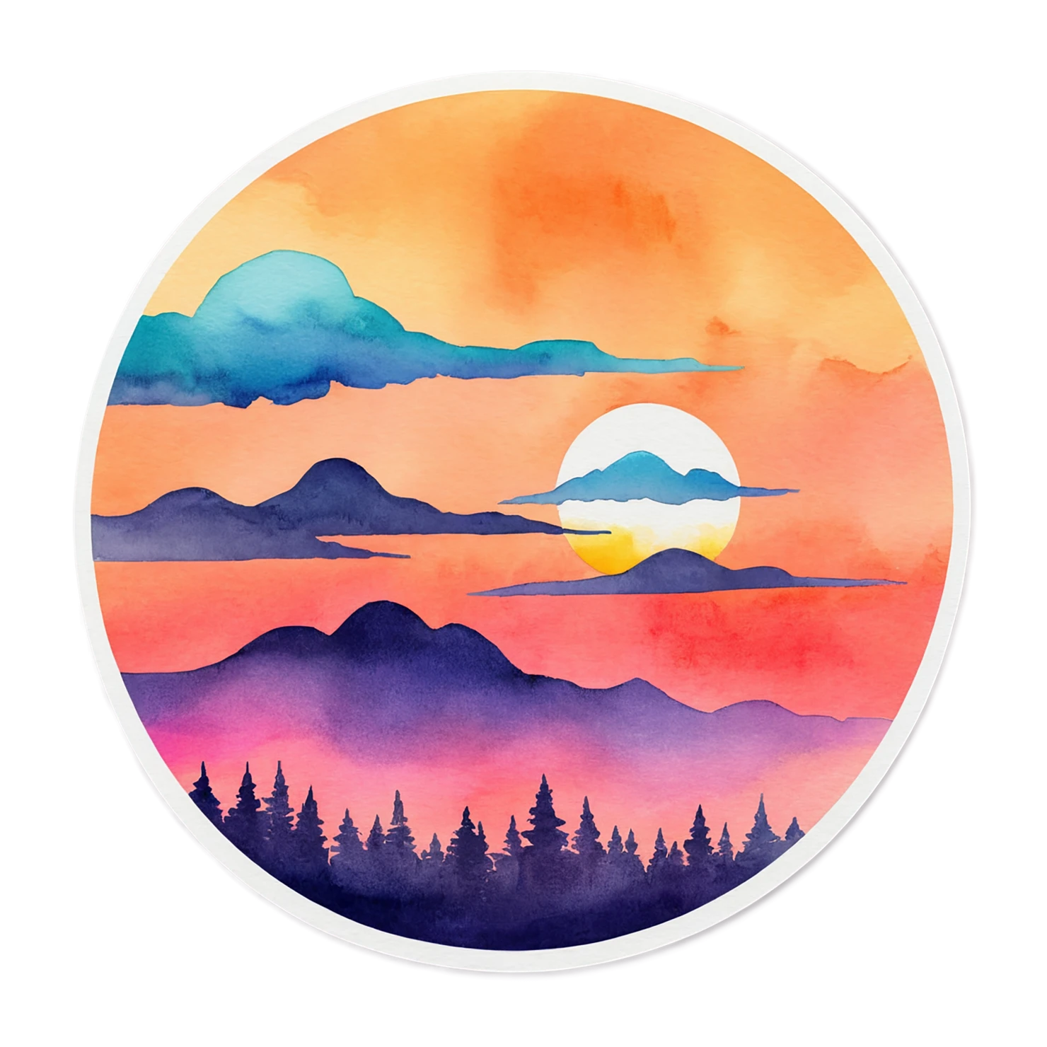 Sunset watercolor sticker isolated on transparent background #22676