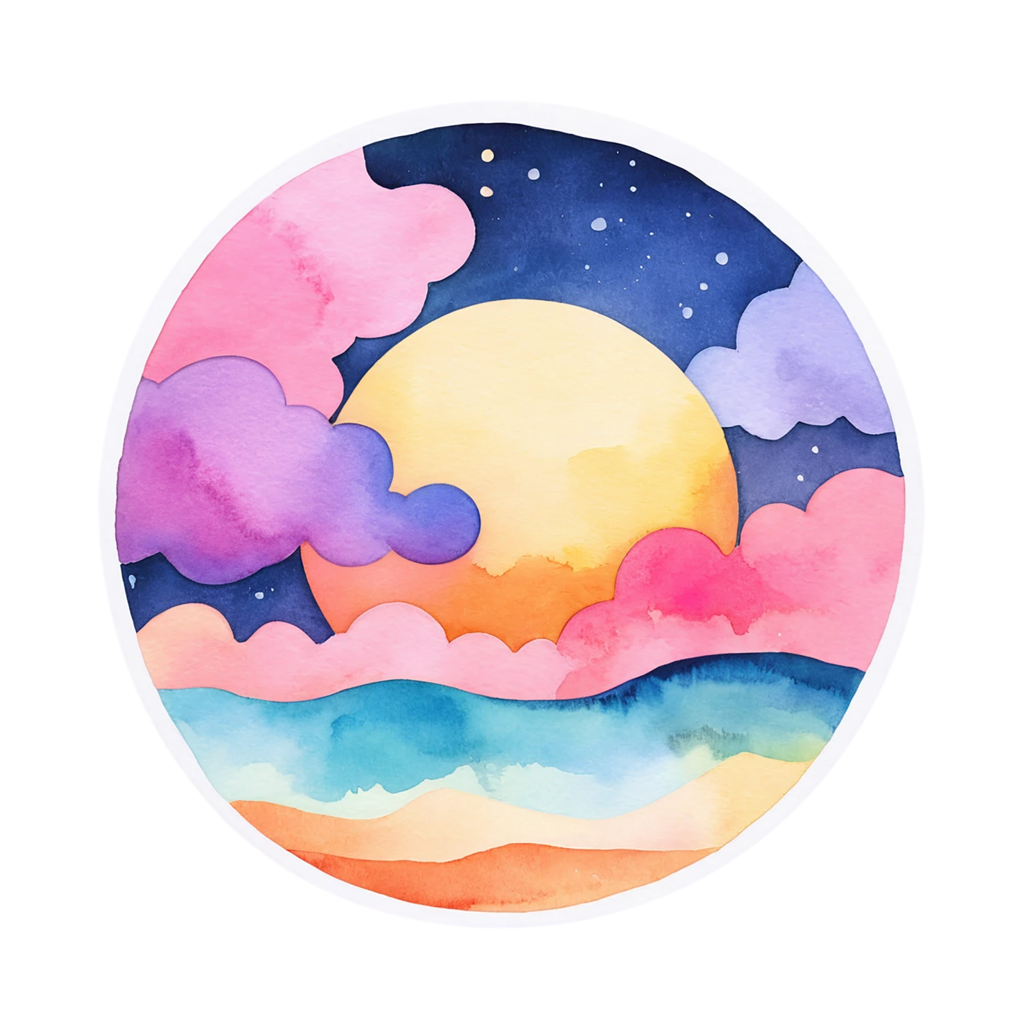 Sunset watercolor sticker isolated on transparent background #22699