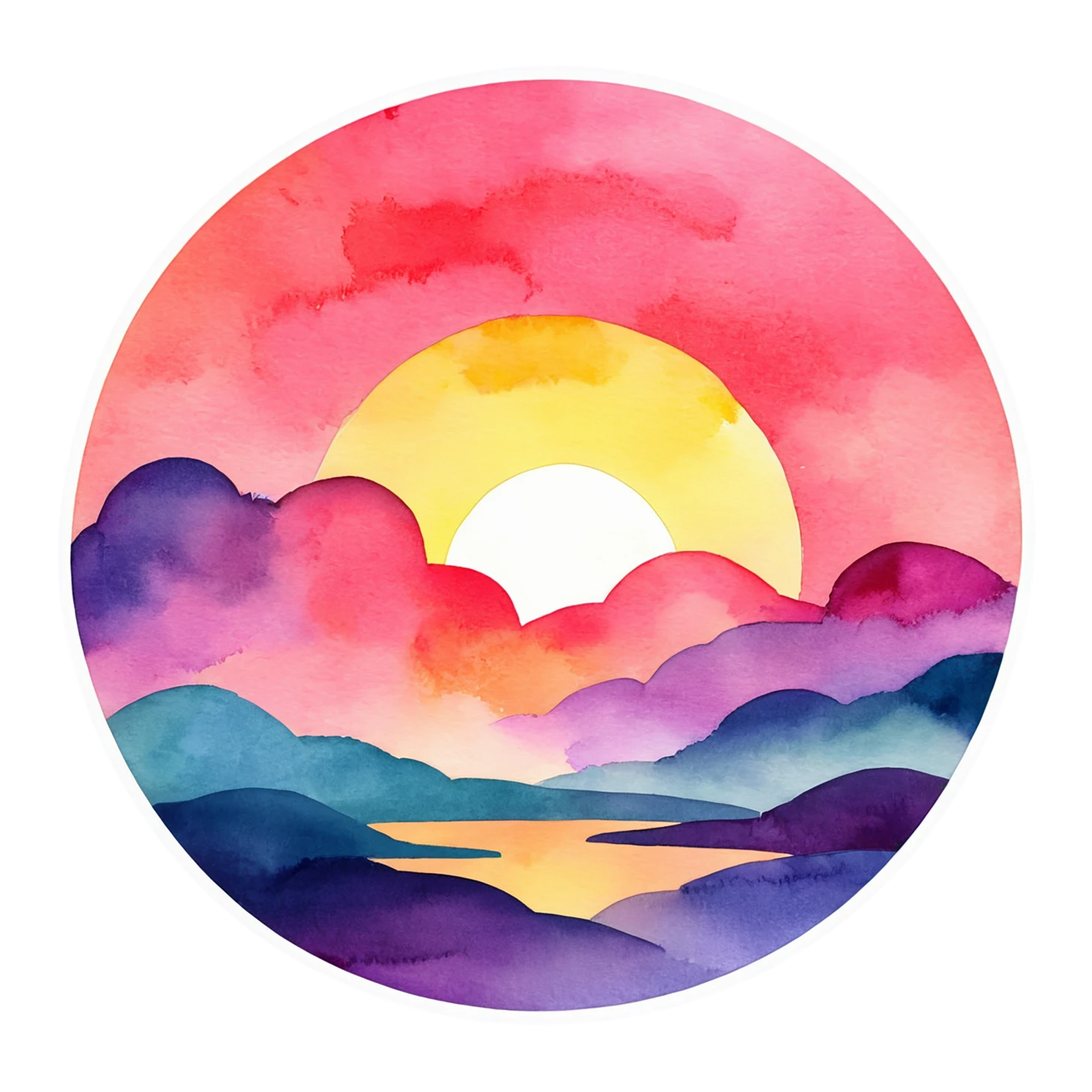 Sunset watercolor sticker isolated on transparent background #22706