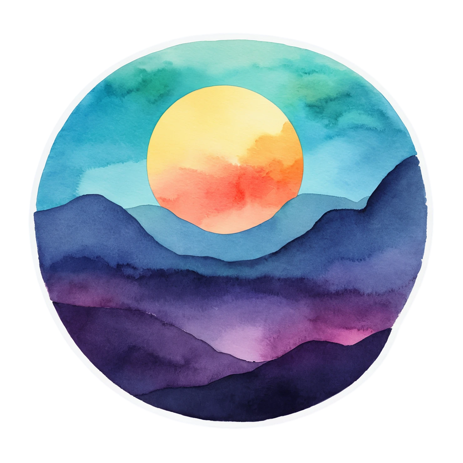 Sunset watercolor sticker isolated on transparent background #22707