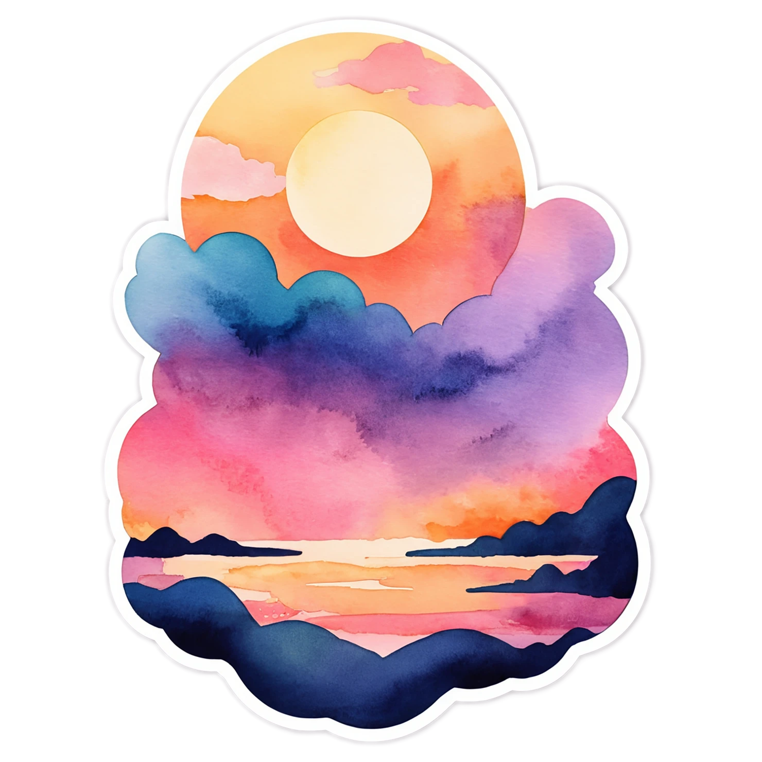 Sunset watercolor sticker isolated on transparent background #22718