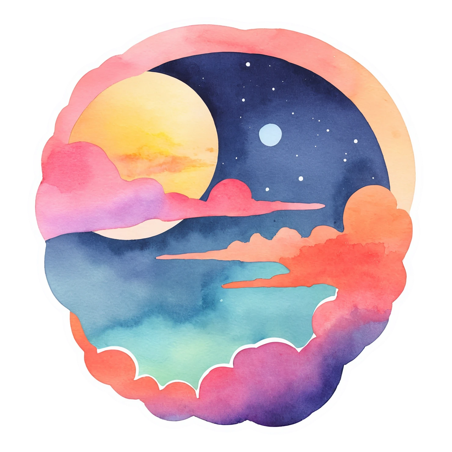 Sunset watercolor sticker isolated on transparent background #22724