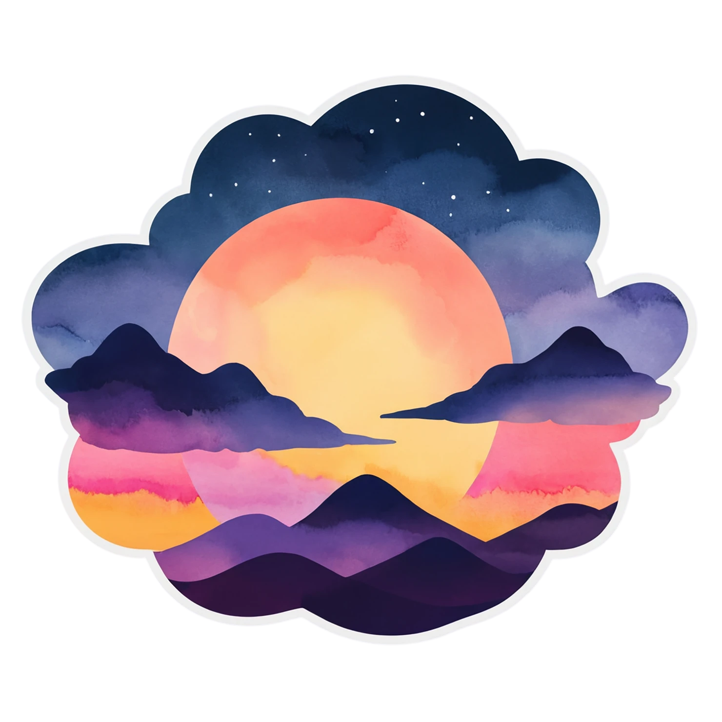 Sunset watercolor sticker isolated on transparent background #22774