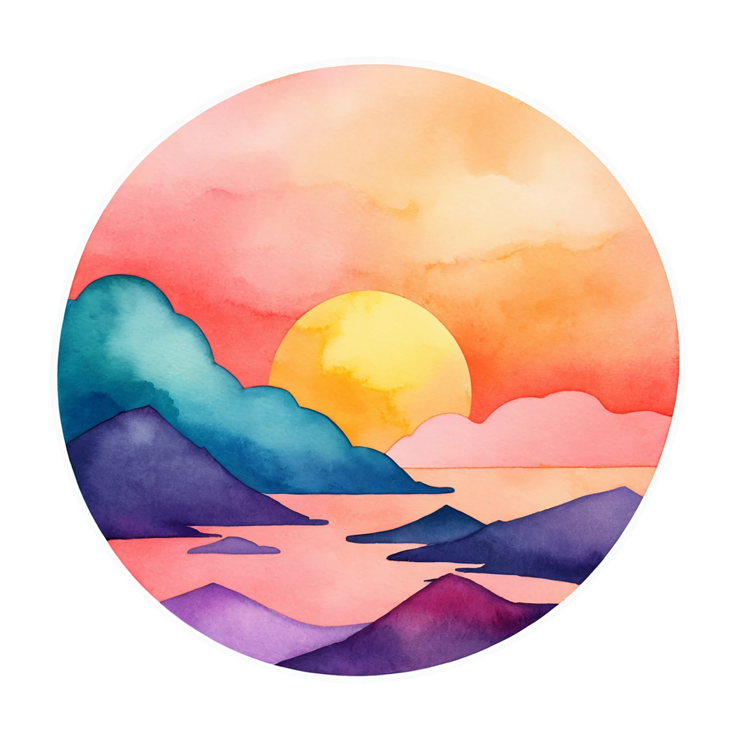 Sunset watercolor sticker isolated on transparent background #22775