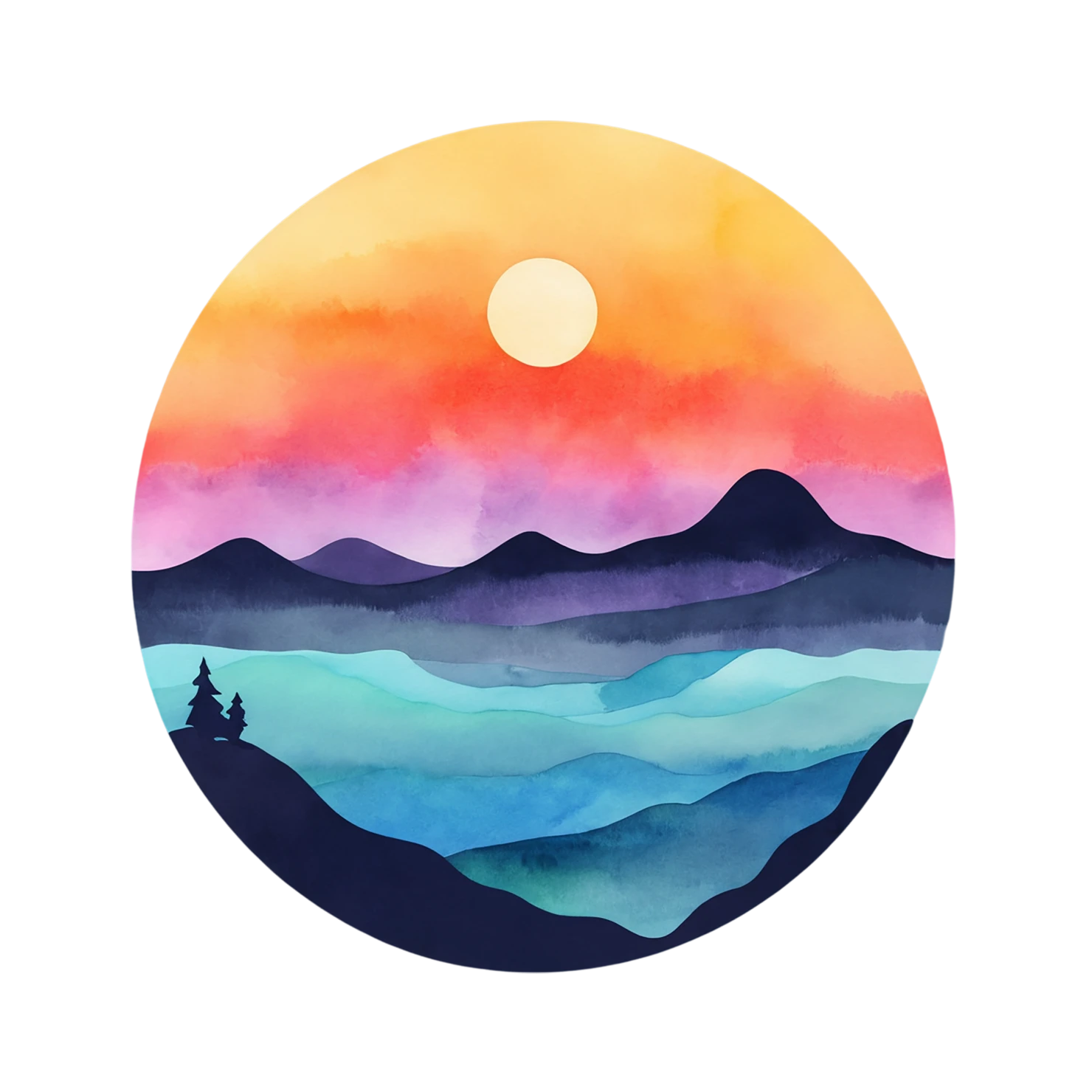Sunset watercolor sticker isolated on transparent background #22779