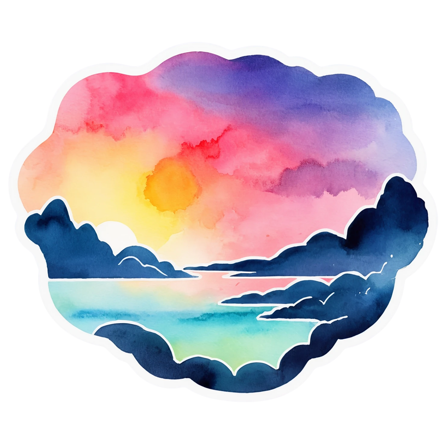 Sunset watercolor sticker isolated on transparent background #22792