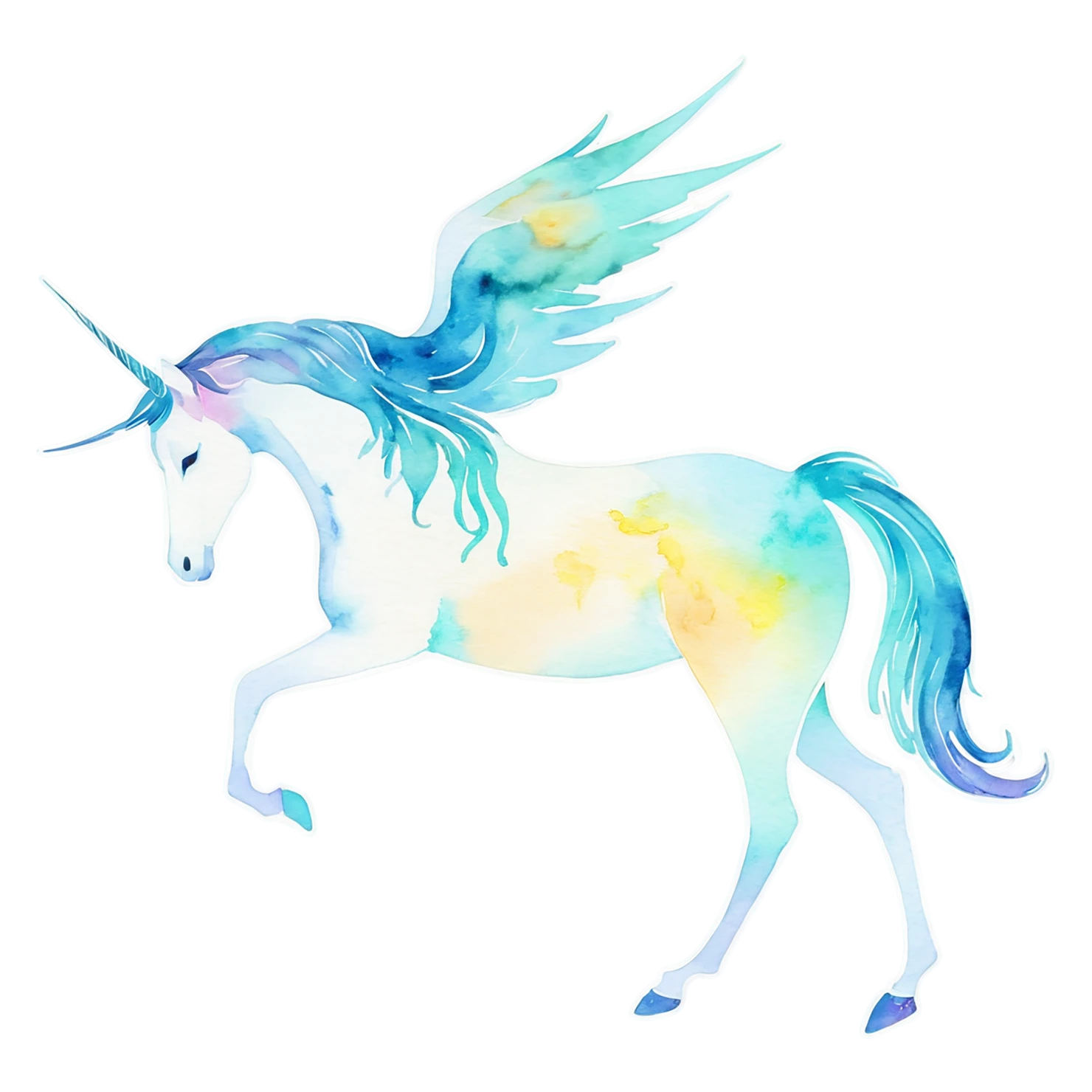 Unicorn watercolor sticker isolated on transparent background #22909