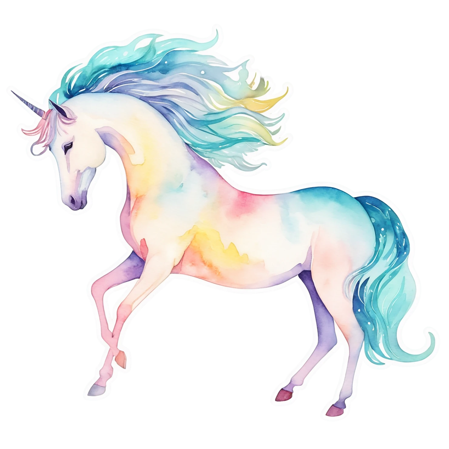 Unicorn watercolor sticker isolated on transparent background #22991